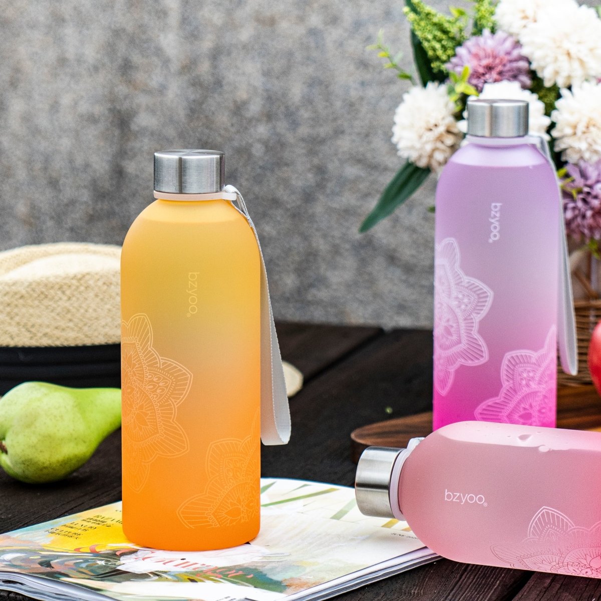 32oz La La Mandala Time Marker Tritan Water Bottle with Carrying Strap - Ombre Pink | BPA-Free Leak Proof Sports Water Bottle for Gym, Yoga, Hiking & Outdoor Activities