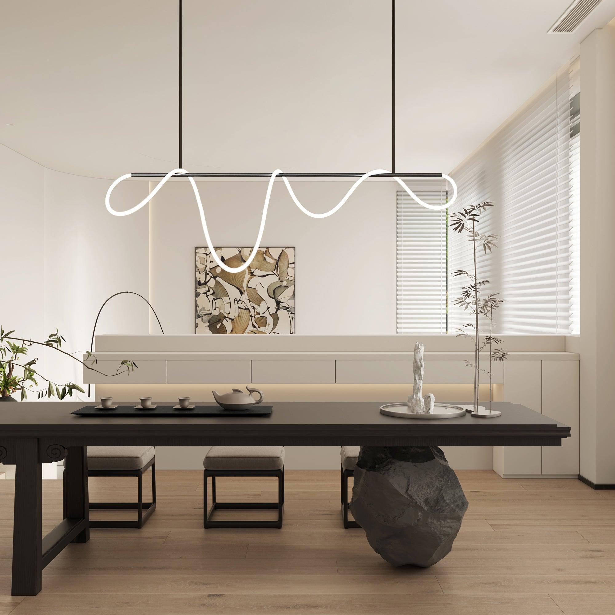 Modern Flexible Linear Curve Chandelier - Adjustable LED Pendant Light for Dining Room, Kitchen Island, or Living Room Decor