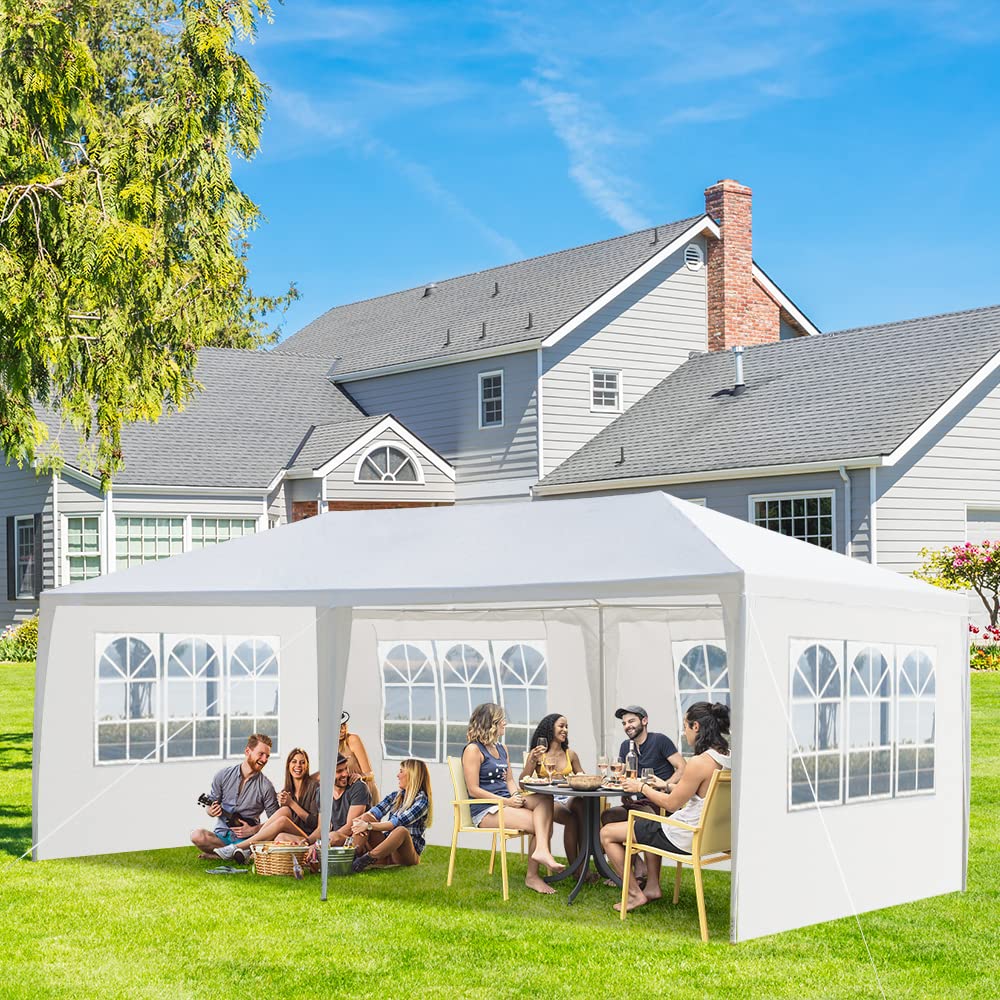 10x20ft White Party Canopy Tent with Sidewalls & 4 Windows - Waterproof Outdoor Wedding Gazebo, Event Shelter with Spiral Tubes for Backyard Parties, Festivals, Camping & Outdoor Gatherings
