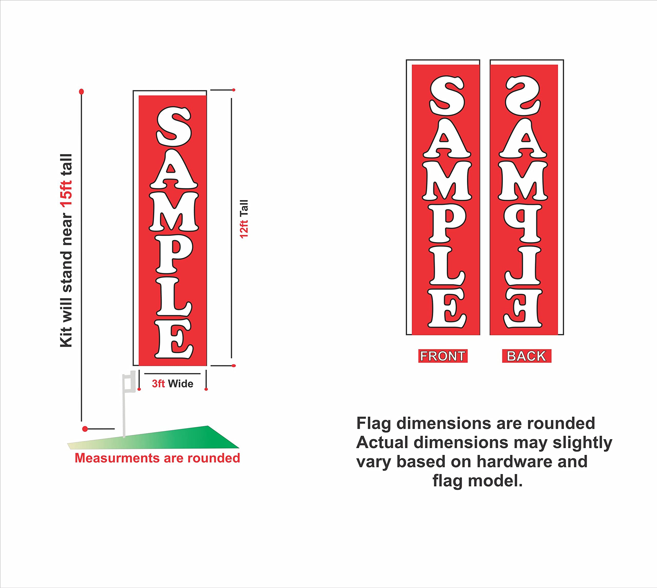3-Piece Rectangle Boomer Feather Flags Kit with Poles & Ground Spikes - Outdoor Advertising, Car Dealership Sales, Grand Openings & Events
