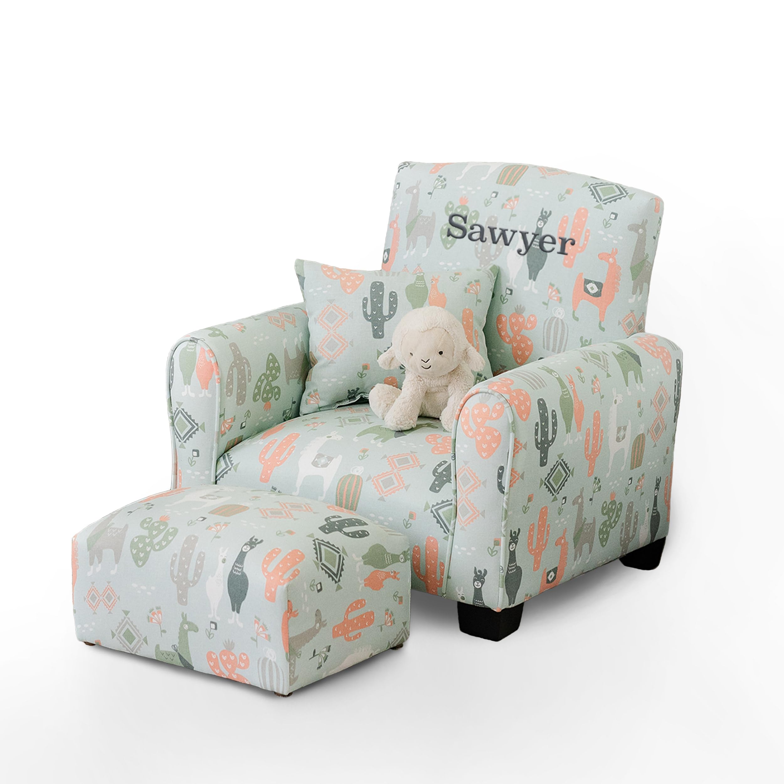 Personalized Kids Rocking Chair with Name - Soft Upholstered Toddler Armchair, Custom Llama Print Design for Nursery & Playroom - Comfortable Personalized Children's Furniture for Reading Nook & Bedroom Decor