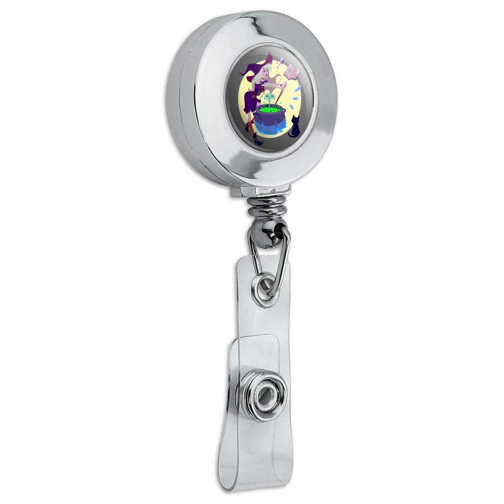 Little Witch Brewing Potions Retractable ID Badge Reel with Chrome Clip - Perfect for Halloween Costumes, Cosplay, and Office Security Access