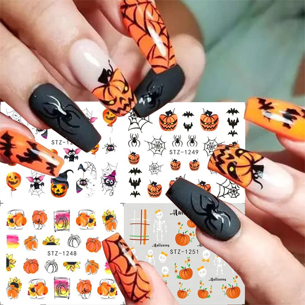 Halloween Nail Art Stickers - 24 Sheets Water Transfer Decals with Pumpkin, Skull & Spider Web Designs | Nail Art Supplies for Women | Perfect for Halloween Parties, Manicure Decor & DIY Nail Art Projects
