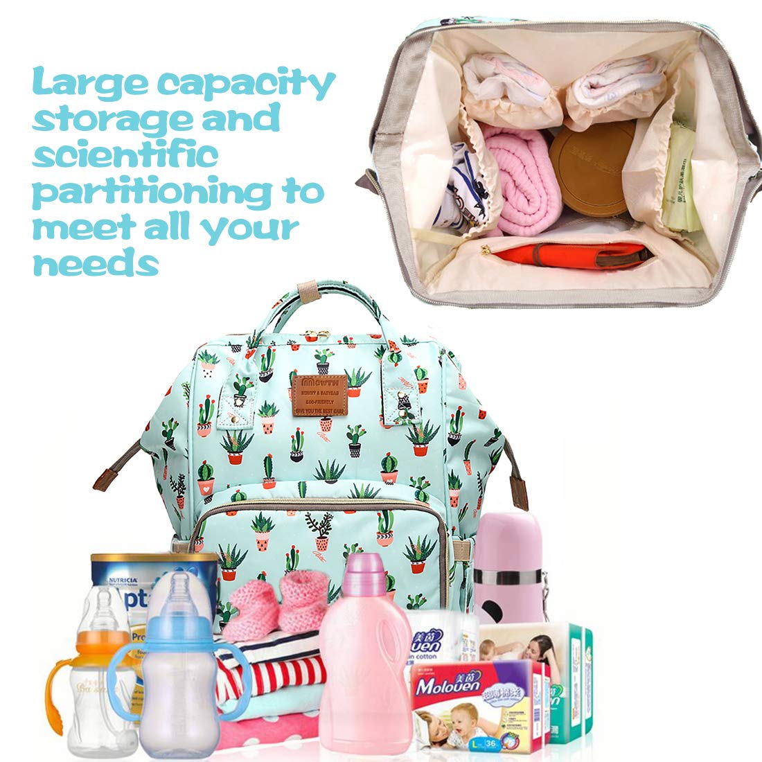 Baby Diaper Backpack for Girls & Moms - Large Waterproof Nappy Bag with Changing Pouch & Stroller Straps | Perfect for Travel, Daycare & On-the-Go Parenting