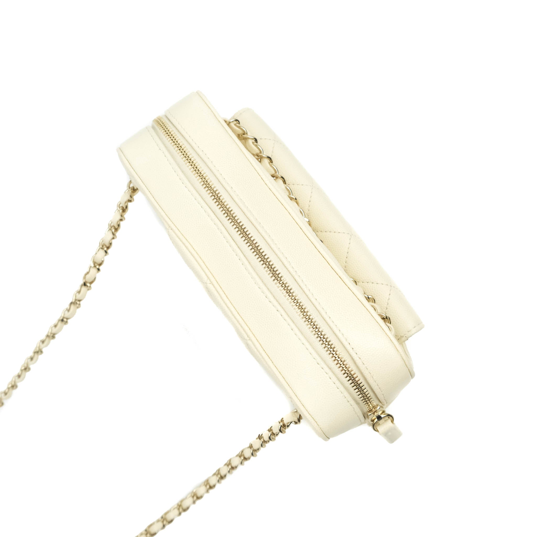 Chanel Camera Bag with Detachable Pouch - Ivory Caviar Leather & Gold Hardware | Luxury Crossbody Bag for Women | Perfect for Everyday Use, Date Night & Travel