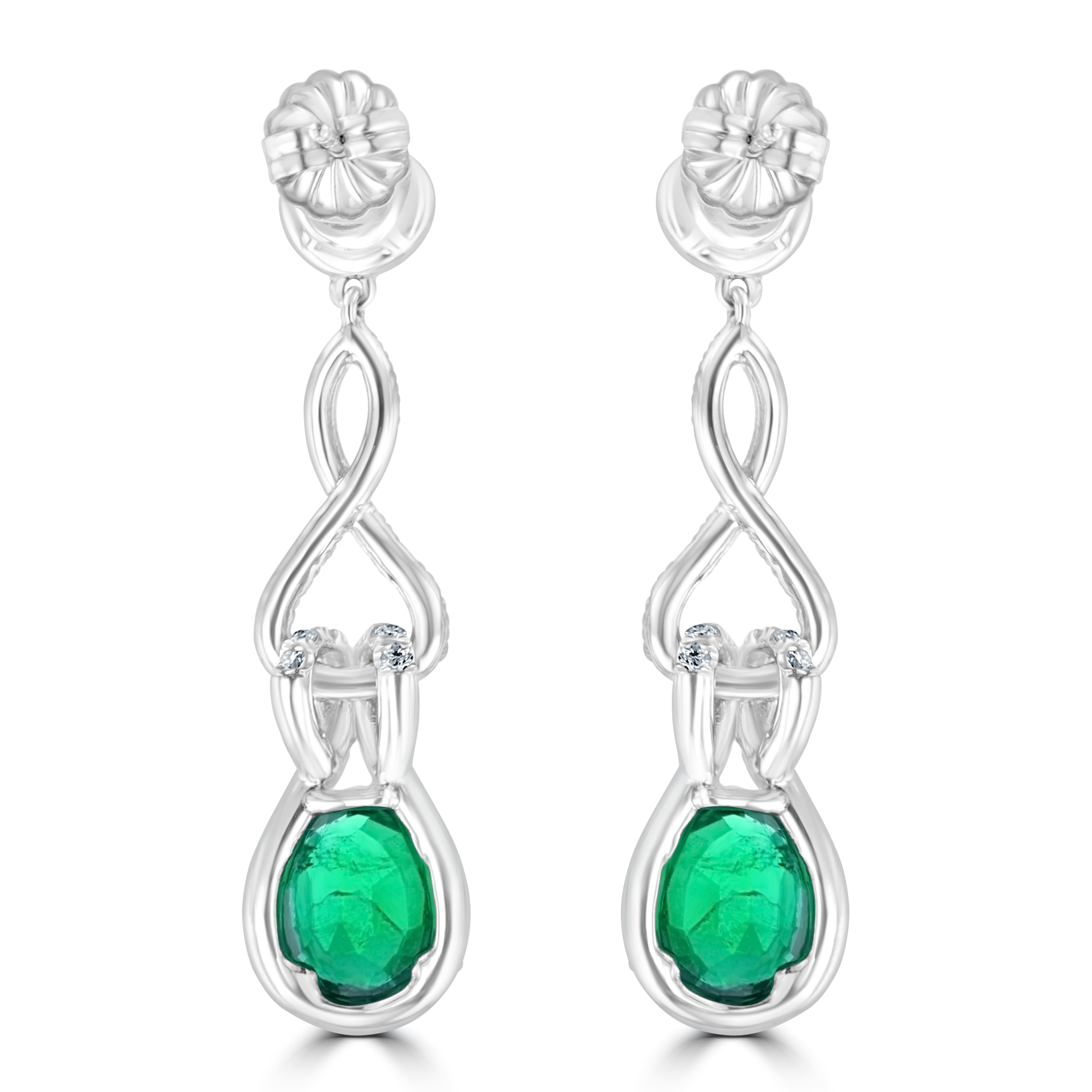 18KT Gold 5.08 CTW Emerald & 2.58 CTW Diamond Loop Drop Earrings for Women - Luxury Dangle Earrings for Wedding, Party & Special Occasions