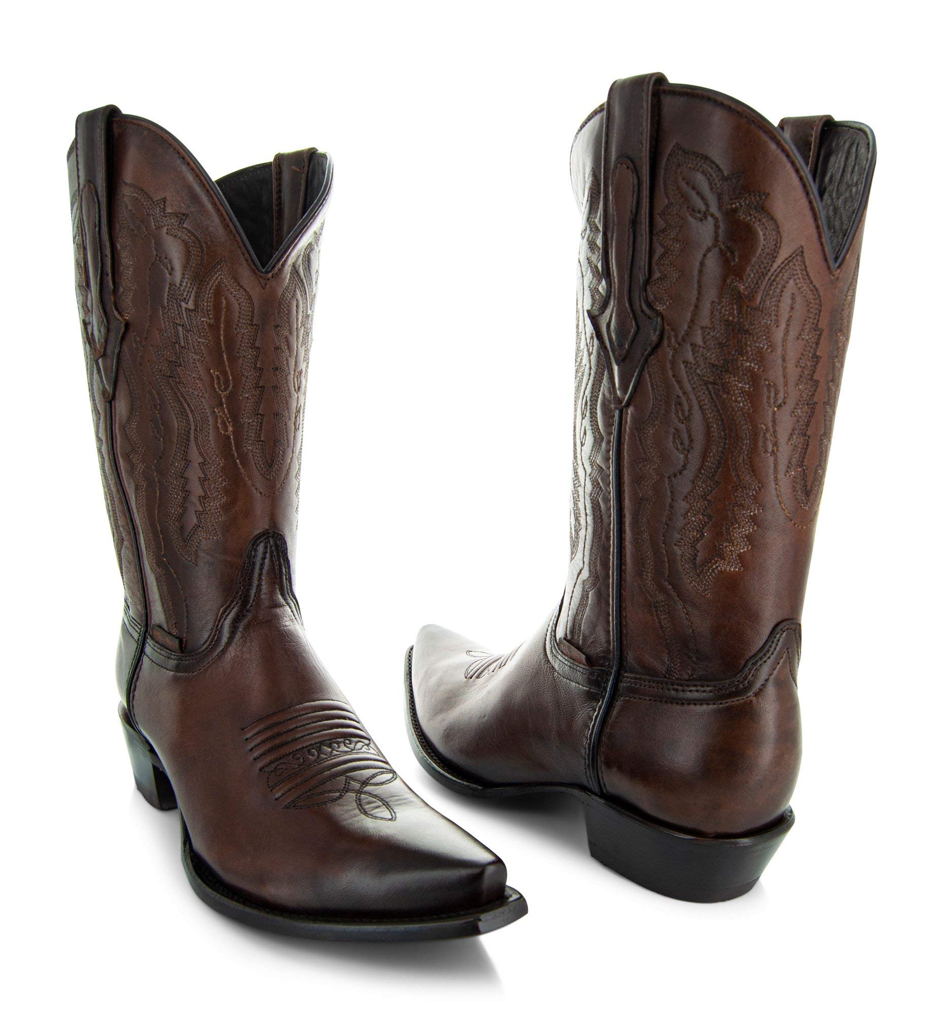 Soto H50030 Men's Brown Burnished Snip Toe Cowboy Boots - Size 10 | Western Style Riding Boots for Country Dancing, Rodeo & Casual Wear