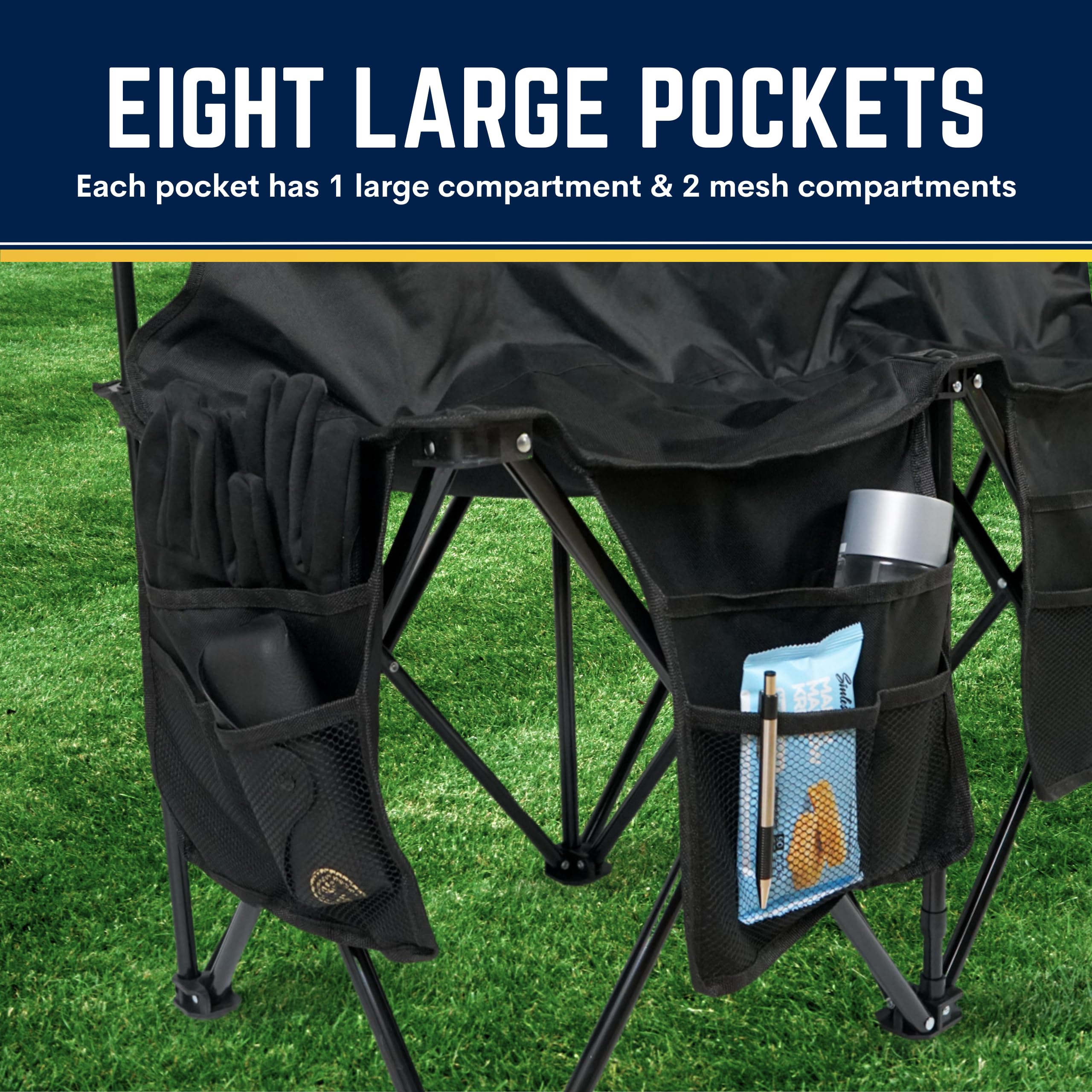 6-Seat Foldable Soccer Team Bench with 8 Pockets & Carry Bag - Portable Sideline Bench for Soccer Games, Practices & Outdoor Sports Events - Durable Folding Sports Bench for Coaches, Players & Spectators