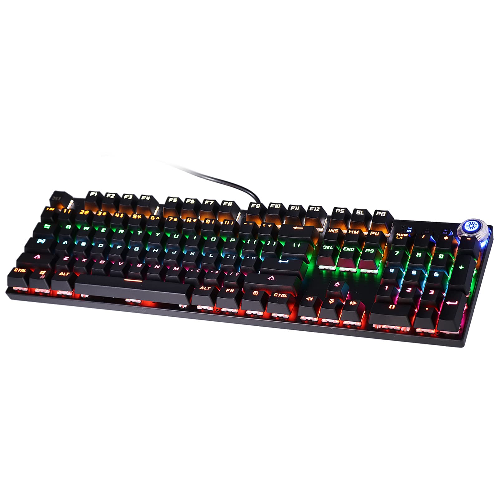 GOWENIC RGB Backlit Mechanical Gaming Keyboard - 104 Keys with 9 Lighting Effects & Volume Knob, Wired USB for PC Gamers | Perfect for FPS, MOBA & Typing Enthusiasts