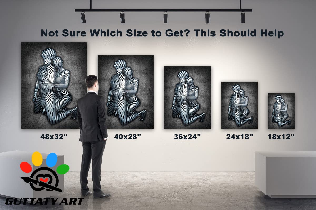 3D Metal Heart Wall Art - Gray Hugging Couple Canvas Print for Bedroom & Living Room Decor - Valentine's Day Gift for Couples (28x40 Inches) - Perfect for Anniversary, Wedding & Romantic Home Decor