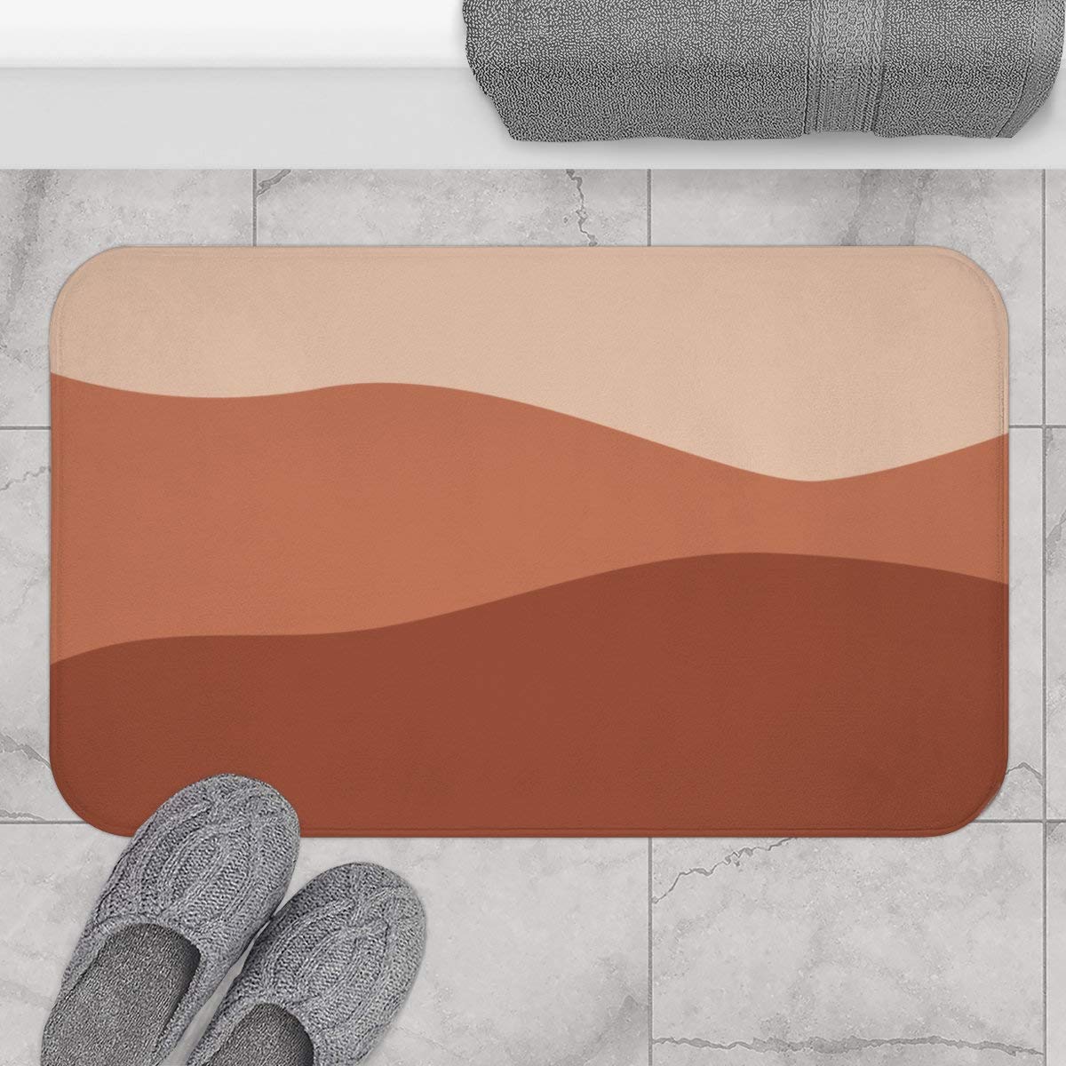 Modern Color Blocked Bath Mat - Orange & Terracotta Non-Slip Bathroom Rug, Soft Absorbent Bath Mat for Shower, Tub, and Vanity Area - Waterproof Bath Decor (Multi-Color Design 223)