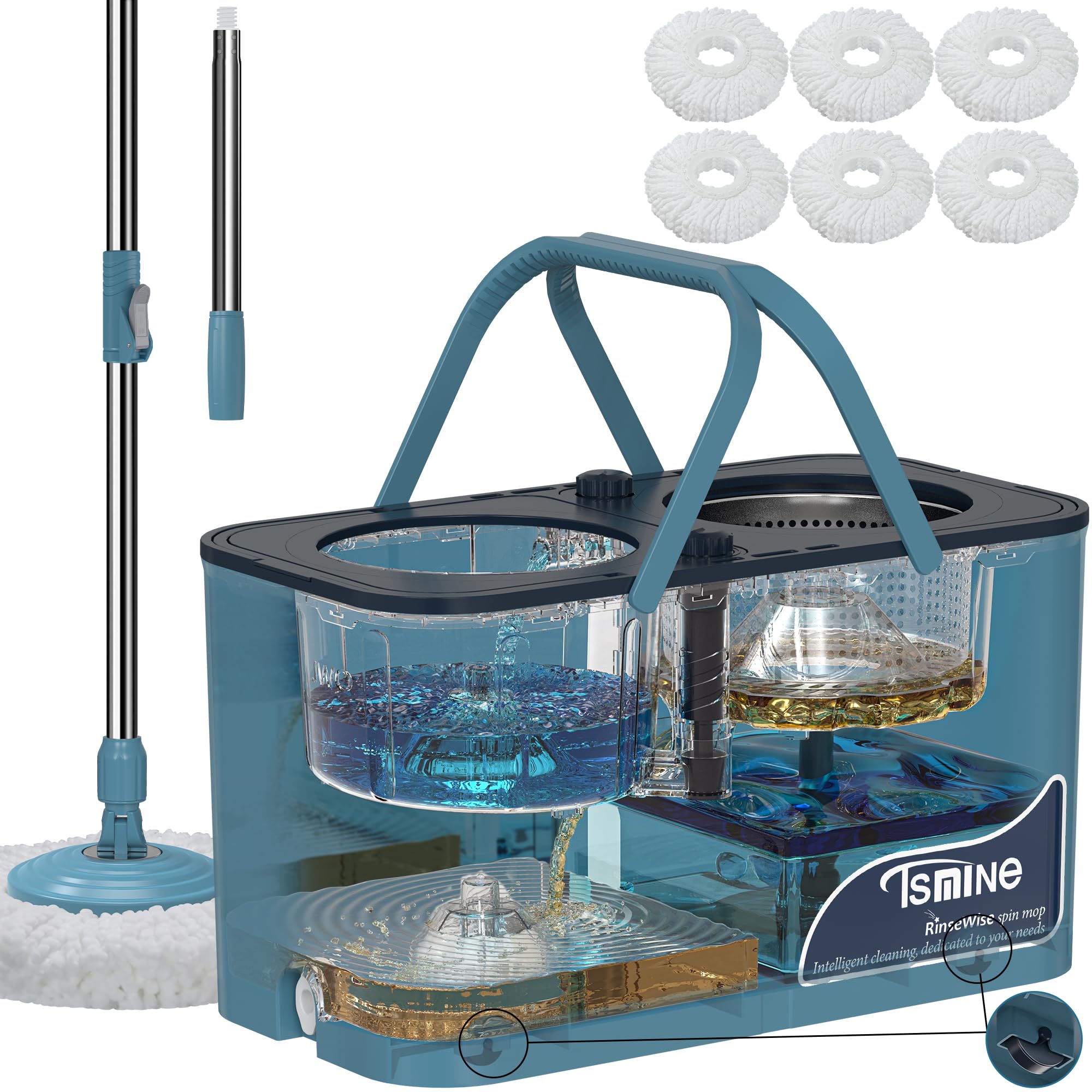 **Spin Mop and Bucket Set with Wringer – 4-Chamber Design Separates Dirty & Clean Water – Includes 6 Replacement Mop Heads & 4X Wheels – Best Household Cleaning Tools for Floors, Tile, Hardwood & Kitchen**    *(Perfect for Deep Cleaning, Spills, Pet Hair & Everyday Home Maintenance)*