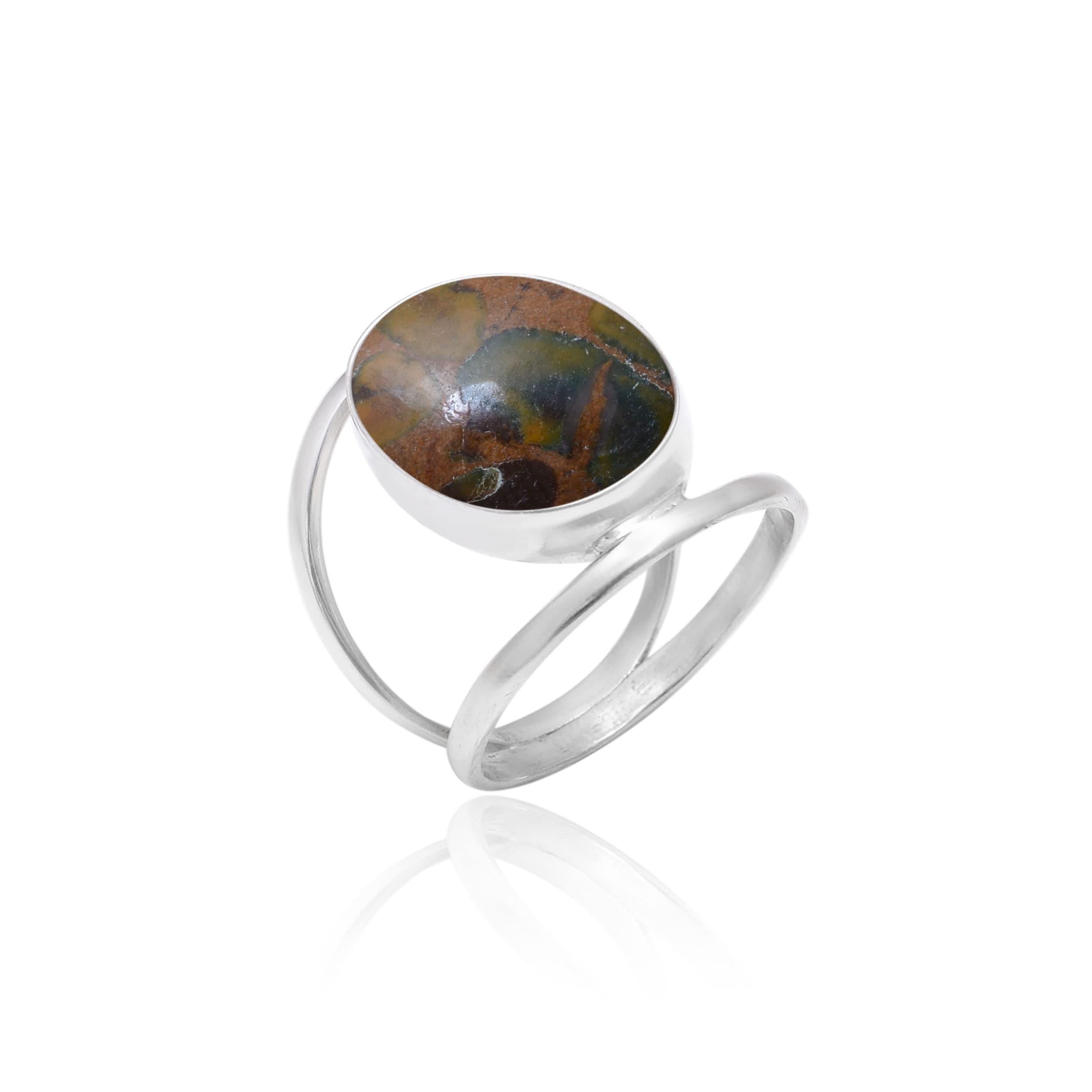 Veracity Jewelry 925 Sterling Silver Ajoobalite Jasper Ring for Women - Brown Multi-Color Healing Gemstone Meditation Jewelry (VSR-403) | Perfect for Spiritual Healing, Energy Balancing & Fashion Accessories