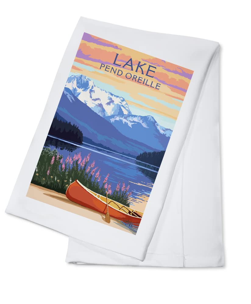 Lake Pend Oreille Idaho Scenic Canoe Cotton Tea Towel - 100% Cotton Decorative Hand Towel for Kitchen & Home - Perfect for Dish Drying, Gift Giving, and Rustic Cabin Decor