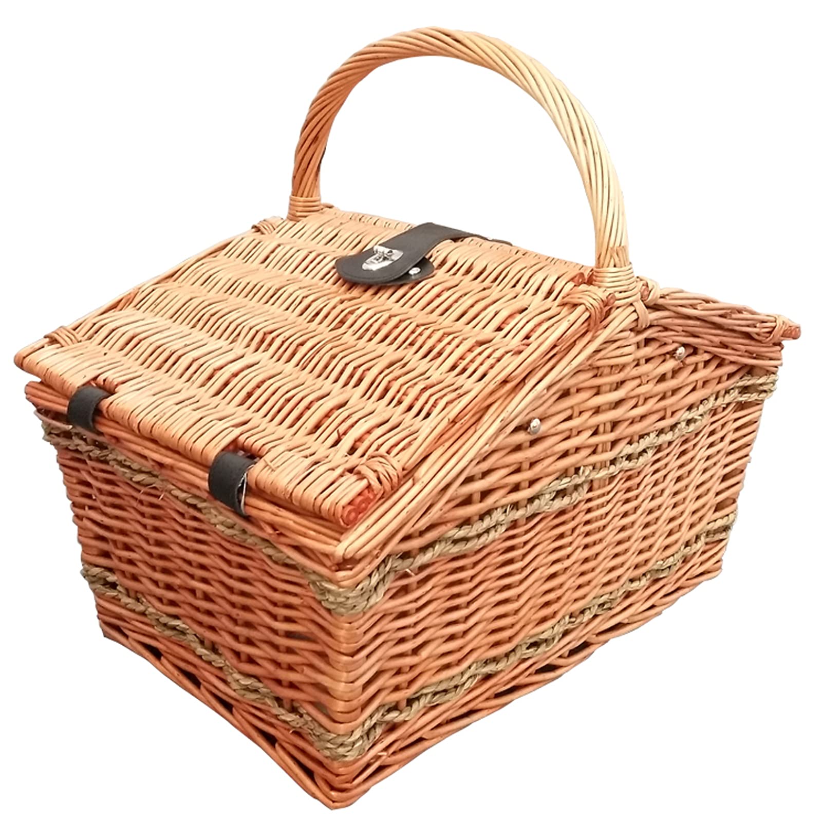 Willow Picnic Basket with Double Lid - 44x26x40cm Wicker Camping & Barbecue Hamper for Outdoor Picnics, Beach Trips, and Family Gatherings