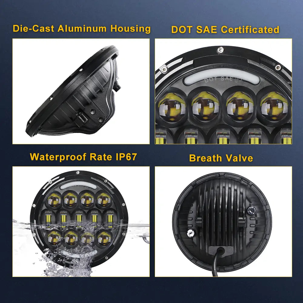 7 Inch RGB Round LED Headlight 105W with DRL and Turn Signal - High Performance Off-Road Lighting for Trucks, Jeeps & ATVs | Perfect for Night Driving, Off-Road Adventures & Custom Vehicle Upgrades