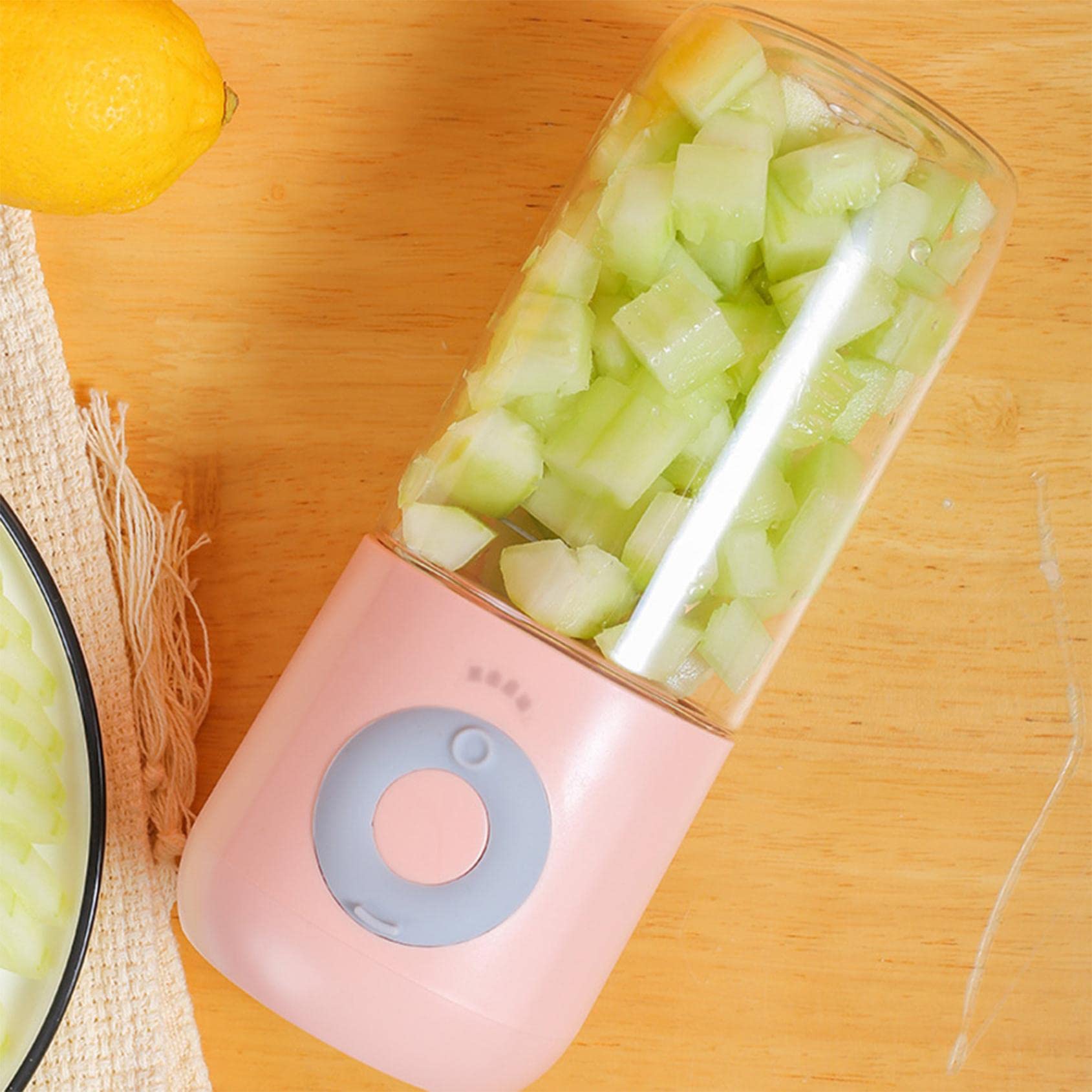 OLOPE Portable USB Electric Safety Juicer Cup - Rechargeable Mini Fruit Juice Blender with 4 Cutter Heads for Juicing, Mixing & Crushing Ice | 500ml Travel Water Bottle (Pink) | Perfect for Home, Office, Gym & Outdoor Activities