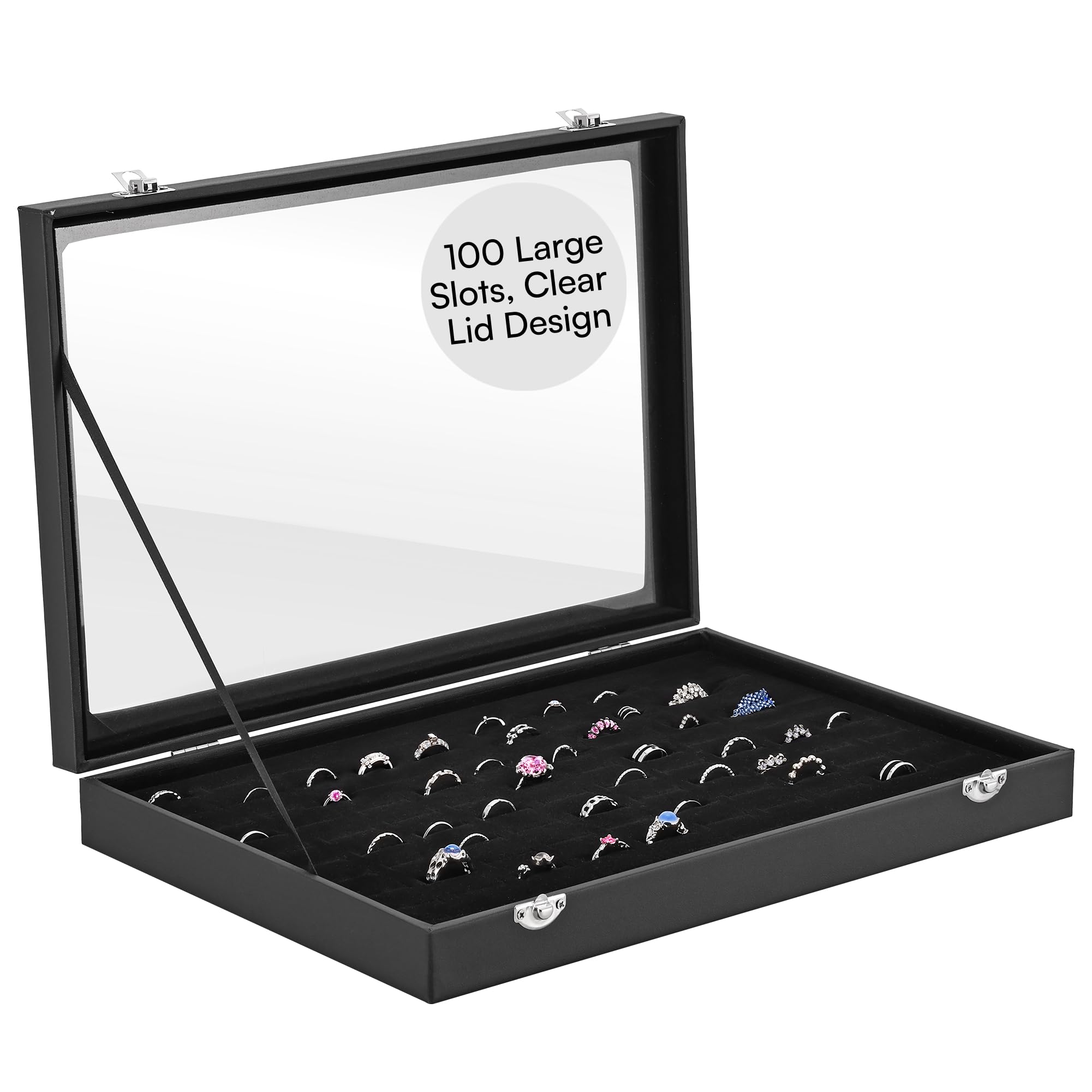 H&S Ring and Earring Storage Organizer Box - Large Jewelry Display Case with Tray for Wedding, Engagement Rings & Accessories - Bulk Ring Holder for Jewelry Shop, Home Organization & Gift Packaging