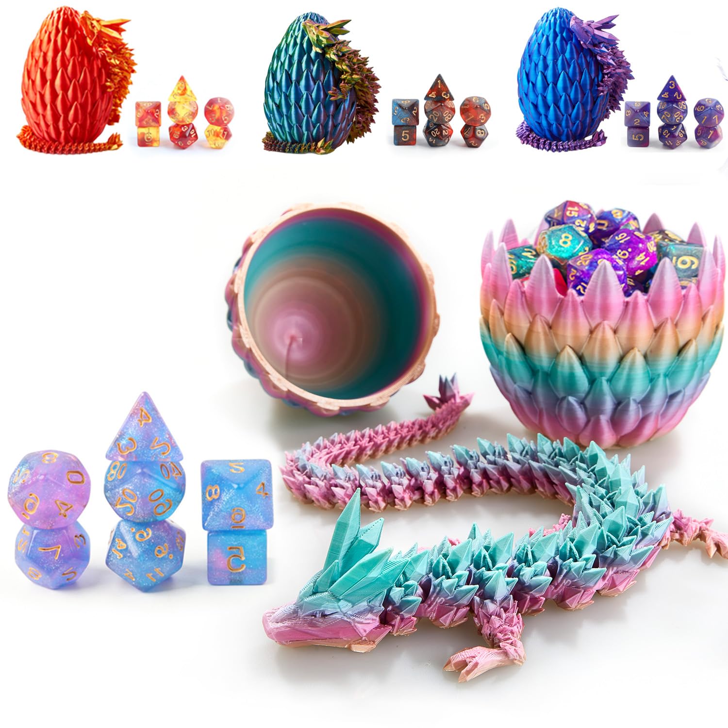 Premium 7-Piece DND Dice Set with 3D Printed Dragon Egg - Polyhedral RPG Dice for D&D, MTG & Tabletop Games - Fidget Toy & Unique Gift Box Included - Perfect for Gamer Gifts, Stress Relief & Fantasy Roleplaying Adventures