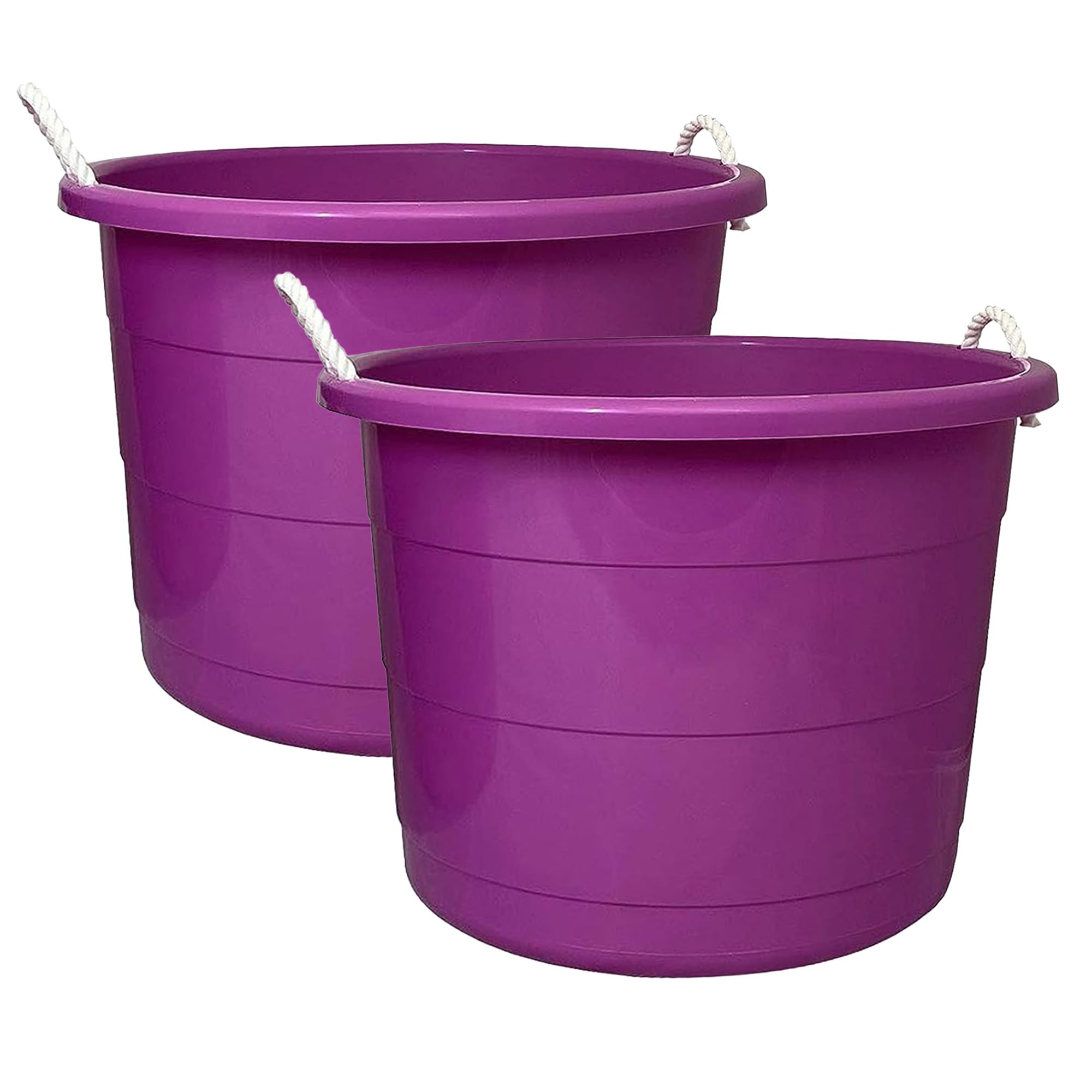 HOMZ 4-Pack 17 Gallon Large Plastic Storage Buckets with Rope Handles - Heavy Duty Utility Tubs for Laundry, Cleaning, Organizing (Purple) - Perfect for Home, Garage, and Outdoor Storage