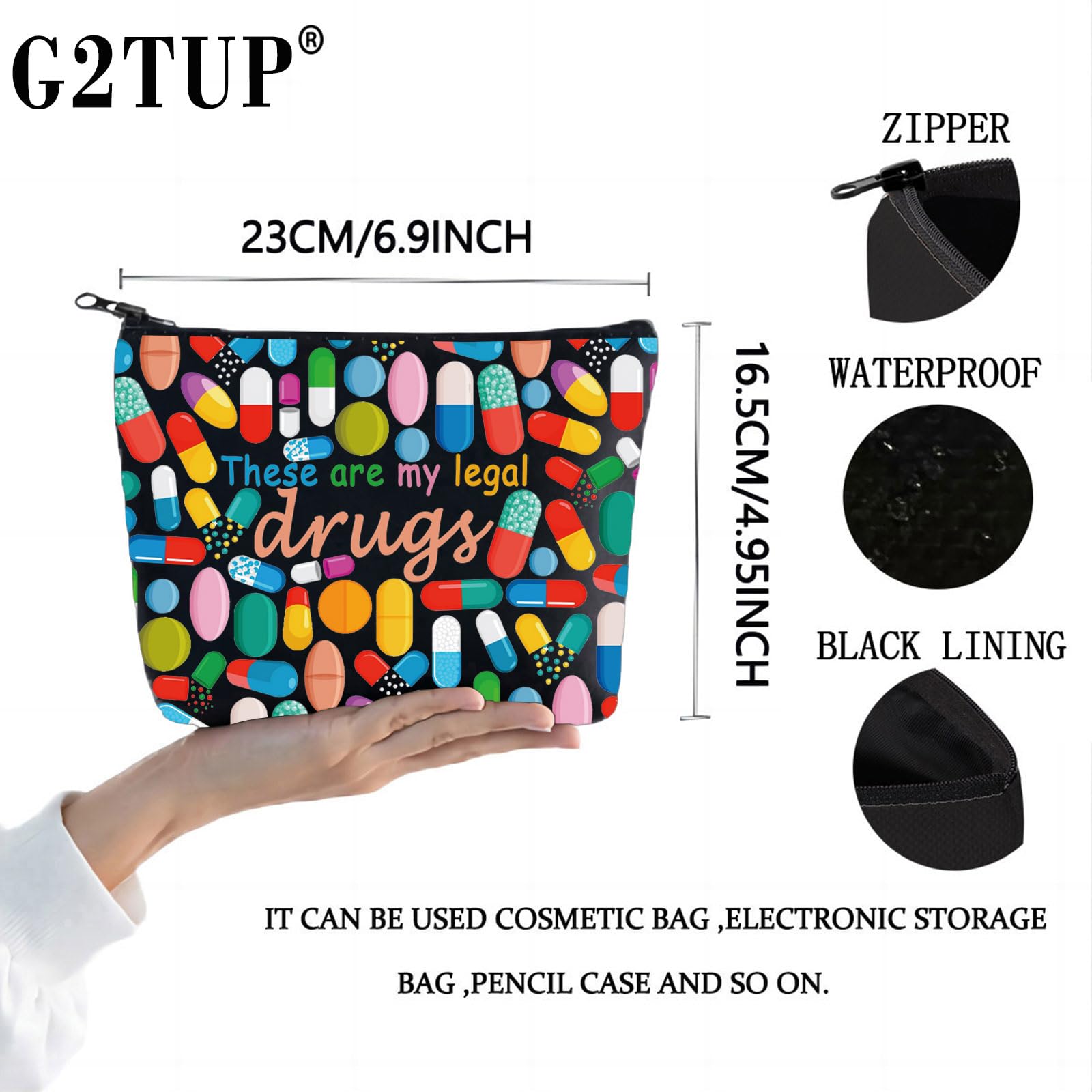 Funny Medicine Bags for Women - 'These Are My Legal Drugs' Cosmetic & Travel Pill Organizer - Perfect Gift for Patients & Friends - Great for Travel, Work & Daily Medication Storage