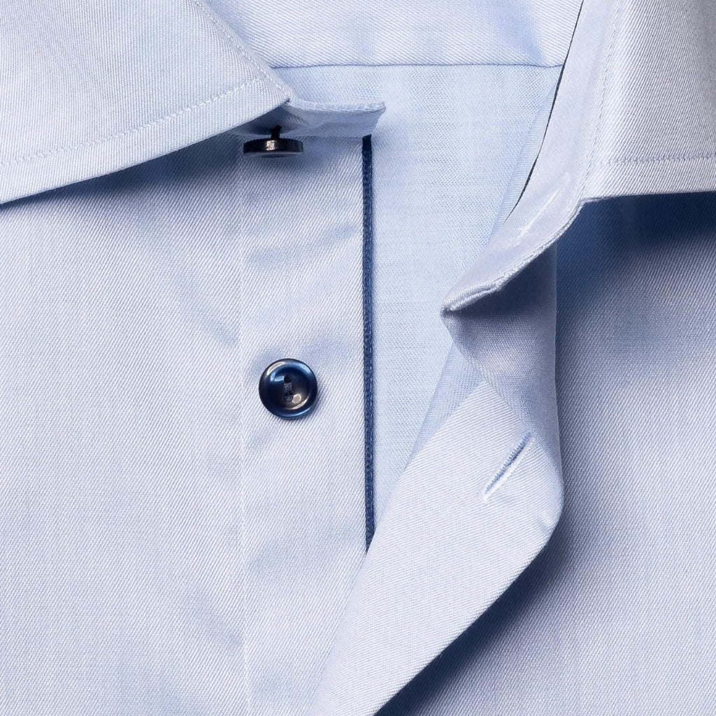 ETON Men's Plain Dress Shirt with Contrast Buttons - Contemporary Slim Fit Light Blue for Business Casual & Office Wear