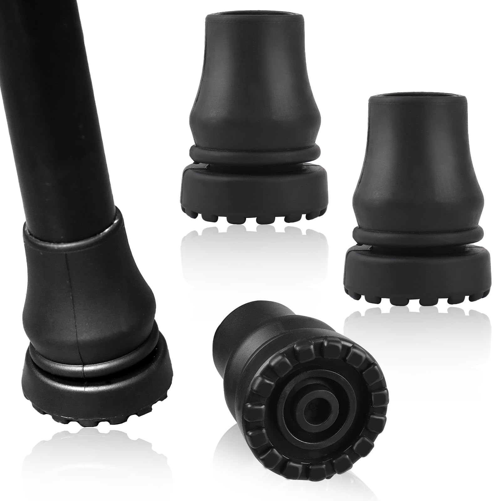 4 Pack Heavy Duty 3/4 Inch Rubber Cane Tips - Replacement Tips for Walking Canes, Quad Canes, Crutches & Walking Sticks - Non-Slip & Durable for Indoor/Outdoor Use