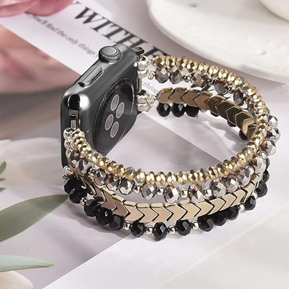 Elegant Beaded Stainless Steel Apple Watch Band for Women - Stylish & Durable Accessory for Work, Gym & Everyday Wear