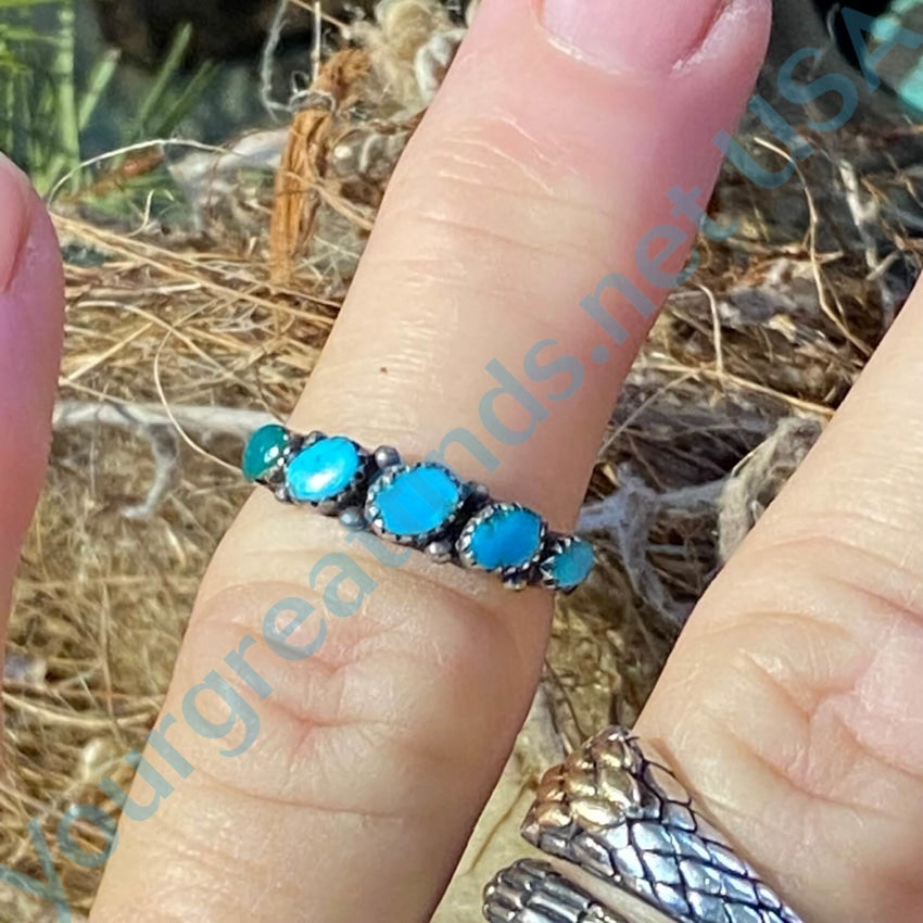 Turquoise Row Ring - Sterling Silver Navajo Jewelry Size 6 for Women | Handmade Southwest Style Ring for Everyday Wear & Special Occasions