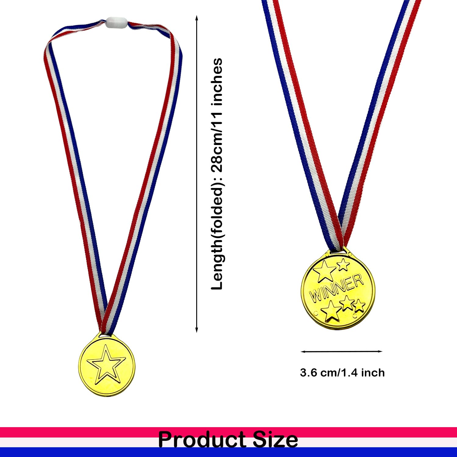 24-Pack Gold Plastic Winner Medals for Kids - Sports Awards, School Competitions, Talent Shows, Soccer Games, Gymnastics & Party Favors - Perfect for Dress Up, Celebrations & Souvenirs (Great for Birthday Parties, Field Day Events & Award Ceremonies)