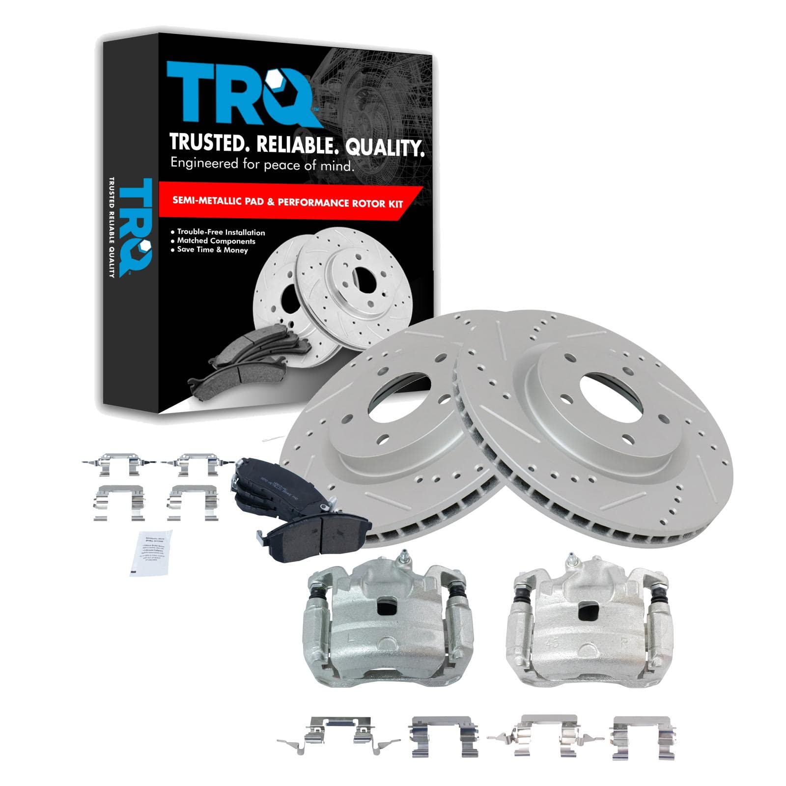 TRQ Front Performance Brake Pad & Rotor Kit - Semi-Metallic Vented G-Coated - Compatible with 2007-2010 Nissan Sentra - Perfect for Daily Driving & Performance Upgrades