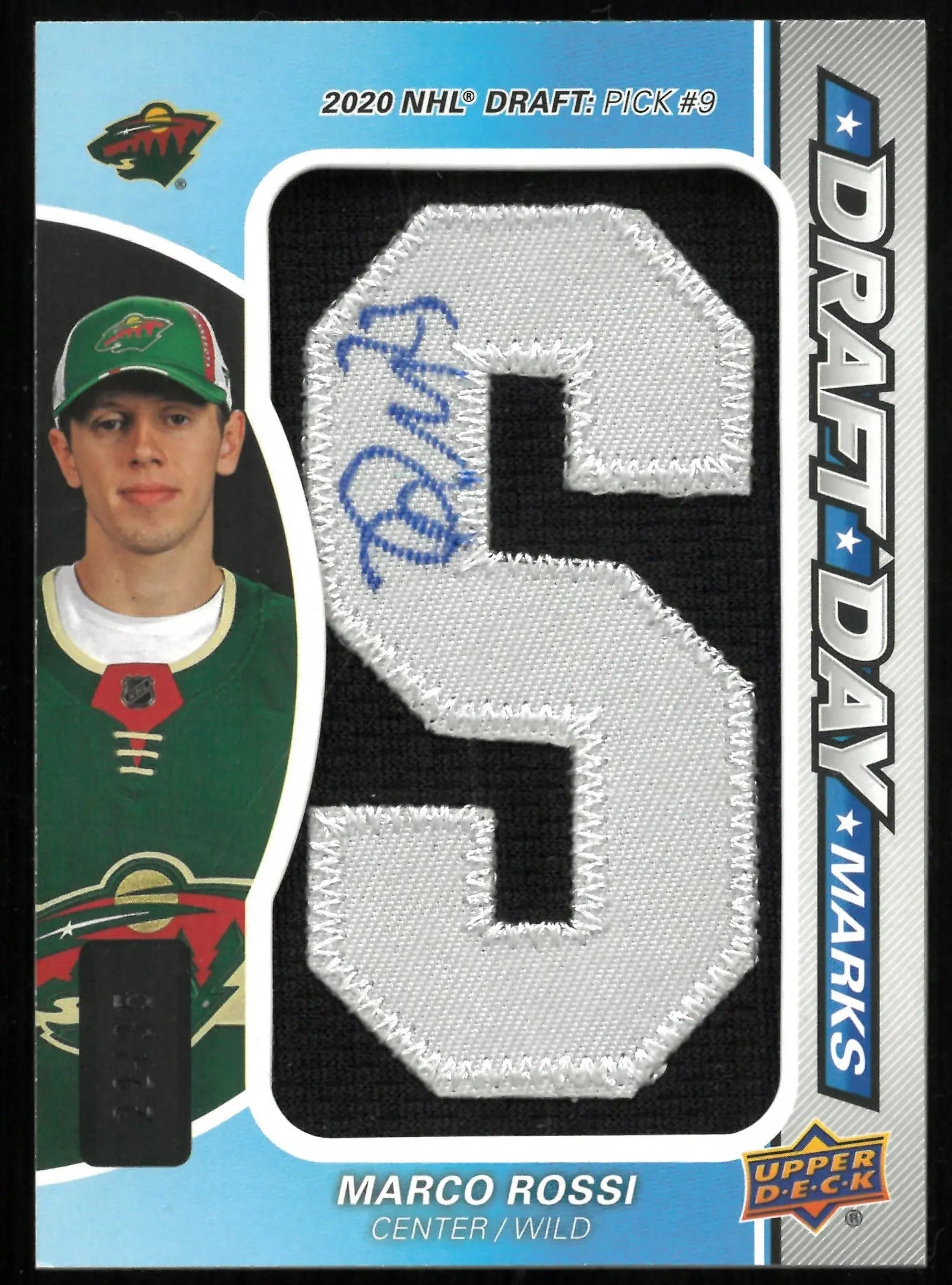 2023-24 Upper Deck SP Game Used Marco Rossi Draft Day Marks Autographed Letter Patch Card #/35 - NHL Collectible for Fans & Investors
