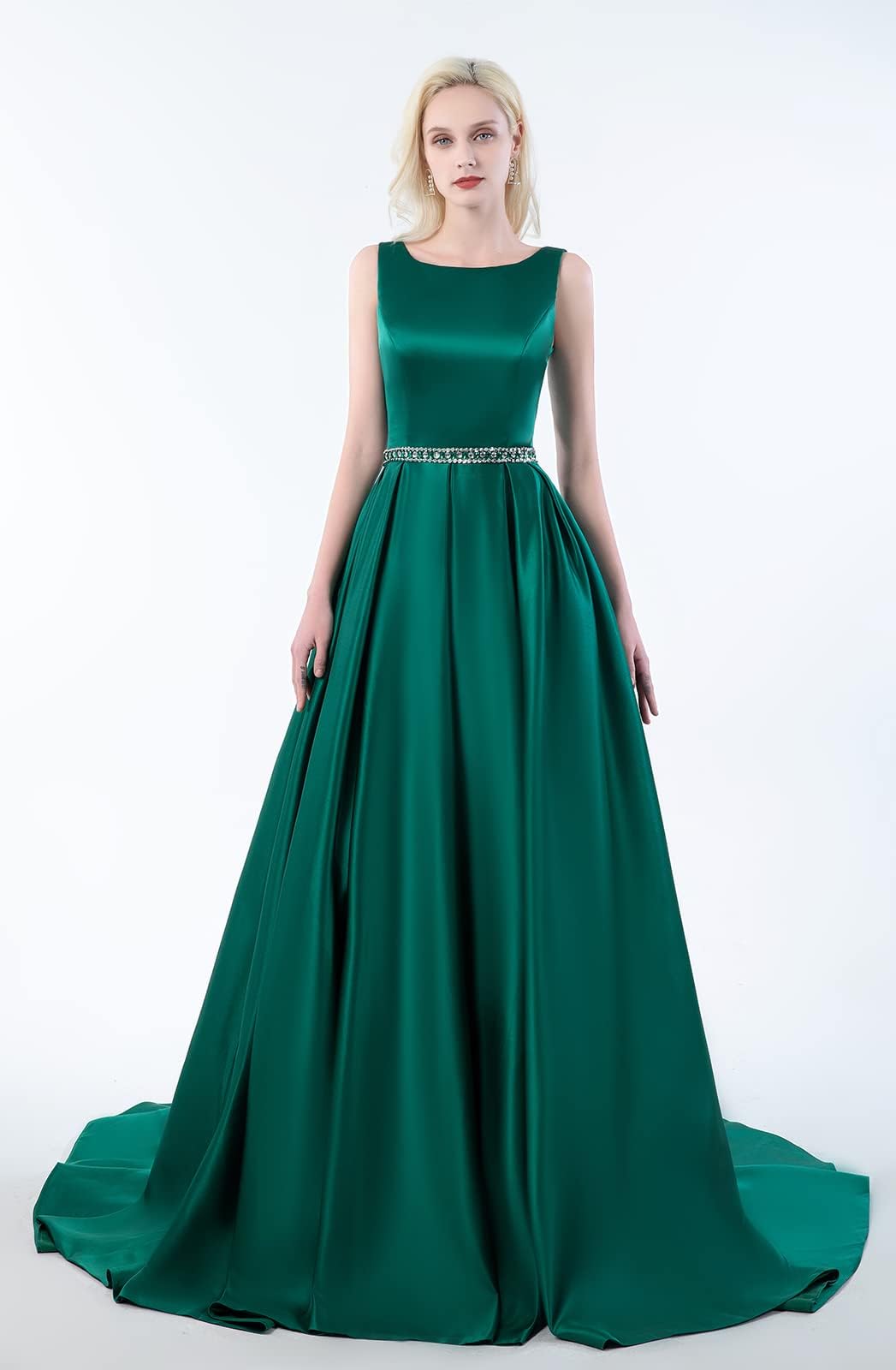 Elegant 2024 Women's Prom Dresses Long Satin A-Line Sleeveless Formal Evening Gowns with Pockets - Perfect for Homecoming, Wedding Guest, and Black Tie Events