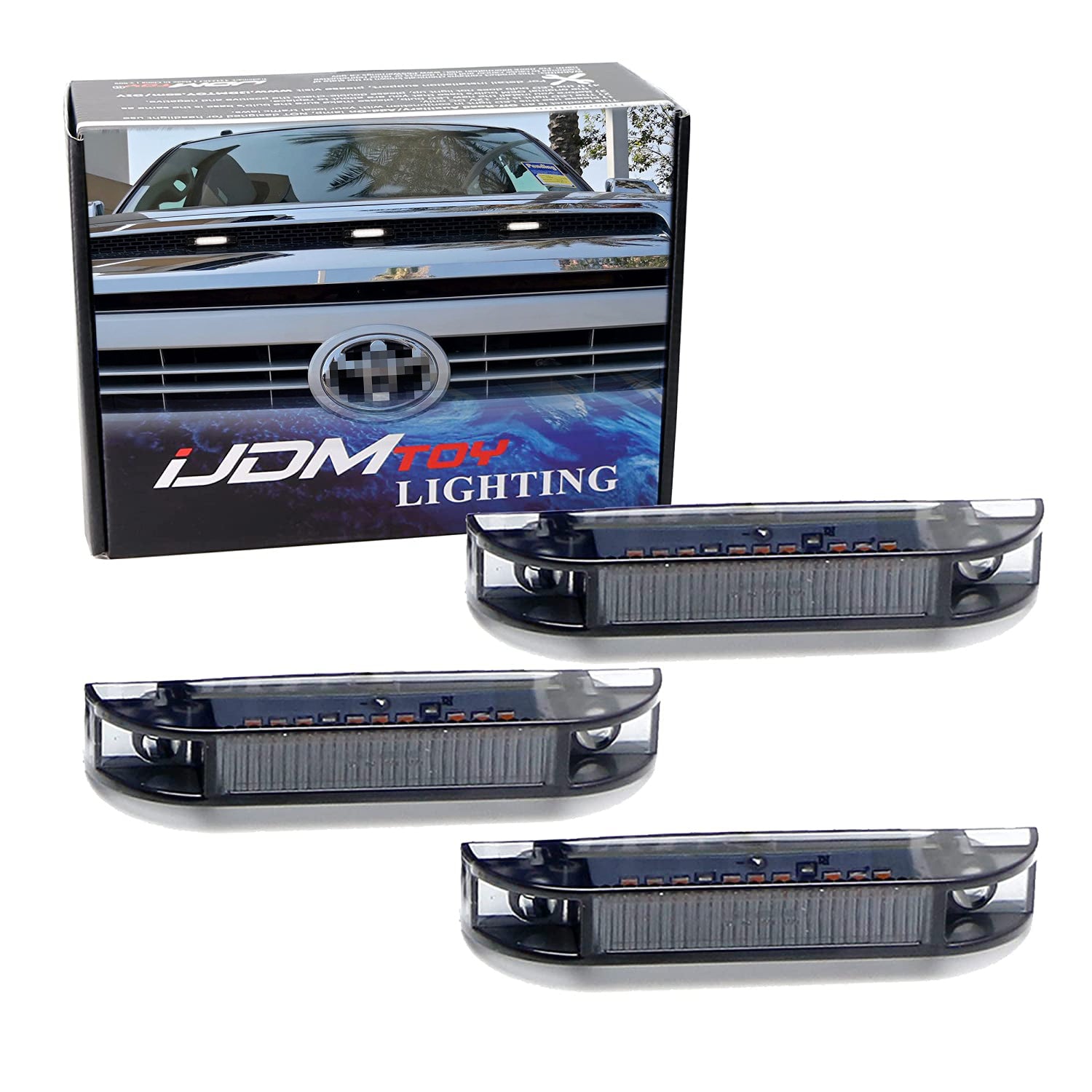 3-Piece Smoked Lens White LED Raptor Style Grille Running Lights for 2014-2021 Toyota Tundra - Off-Road & Night Driving Enhancement