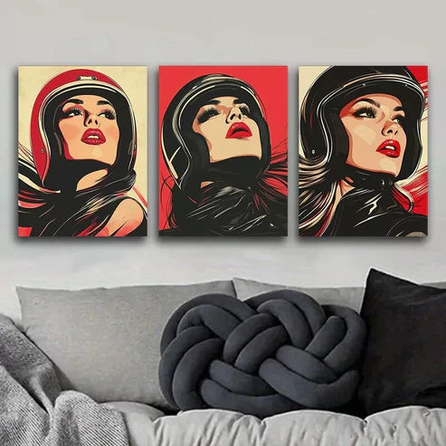 3-Piece 'A Girl in a Bike Helmet' Wall Art Set - 60x90cm Framed Canvas Prints | High Quality Australian-Made Home Decor | Perfect for Living Room, Bedroom & Nursery Decor