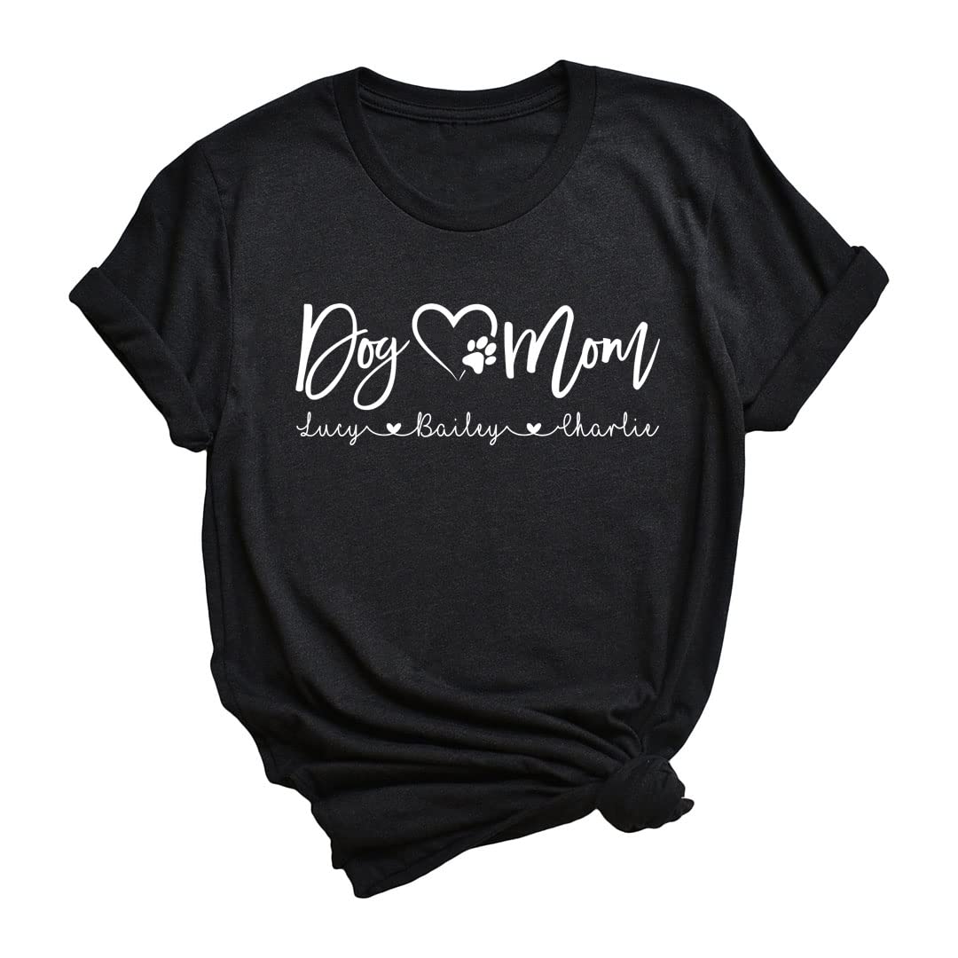 Custom Dog Mom T-Shirt with Name - Funny Dog Lover Shirt for Women - Cute Pet Owner Gift for Birthdays & Mother's Day - Perfect for Dog Walks & Vet Visits