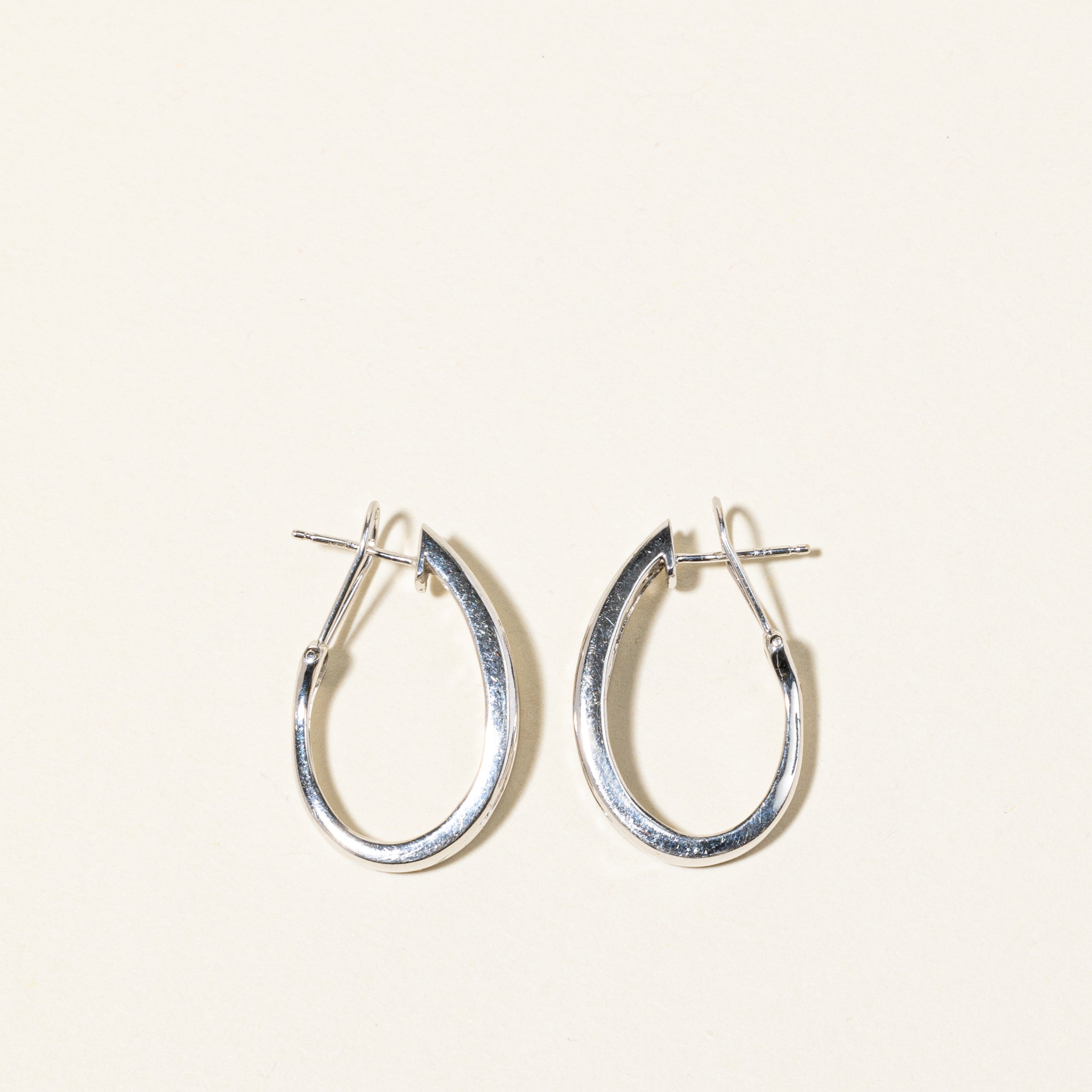 14K White Gold Diamond Oval Hoop Earrings | 0.90ctw Total Weight | Elegant Dangle Earrings for Women | Perfect for Weddings, Parties & Special Occasions