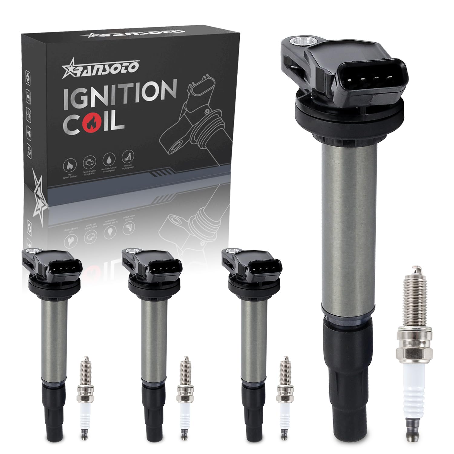 Ignition Coil Pack UF596 & Iridium Spark Plug 4912 for Toyota Corolla Prius Matrix 2009-2015, Pontiac Vibe, Scion xD, Lexus CT200h 1.8L - Replaces UF619 - Perfect for Engine Performance & Fuel Efficiency Improvement
