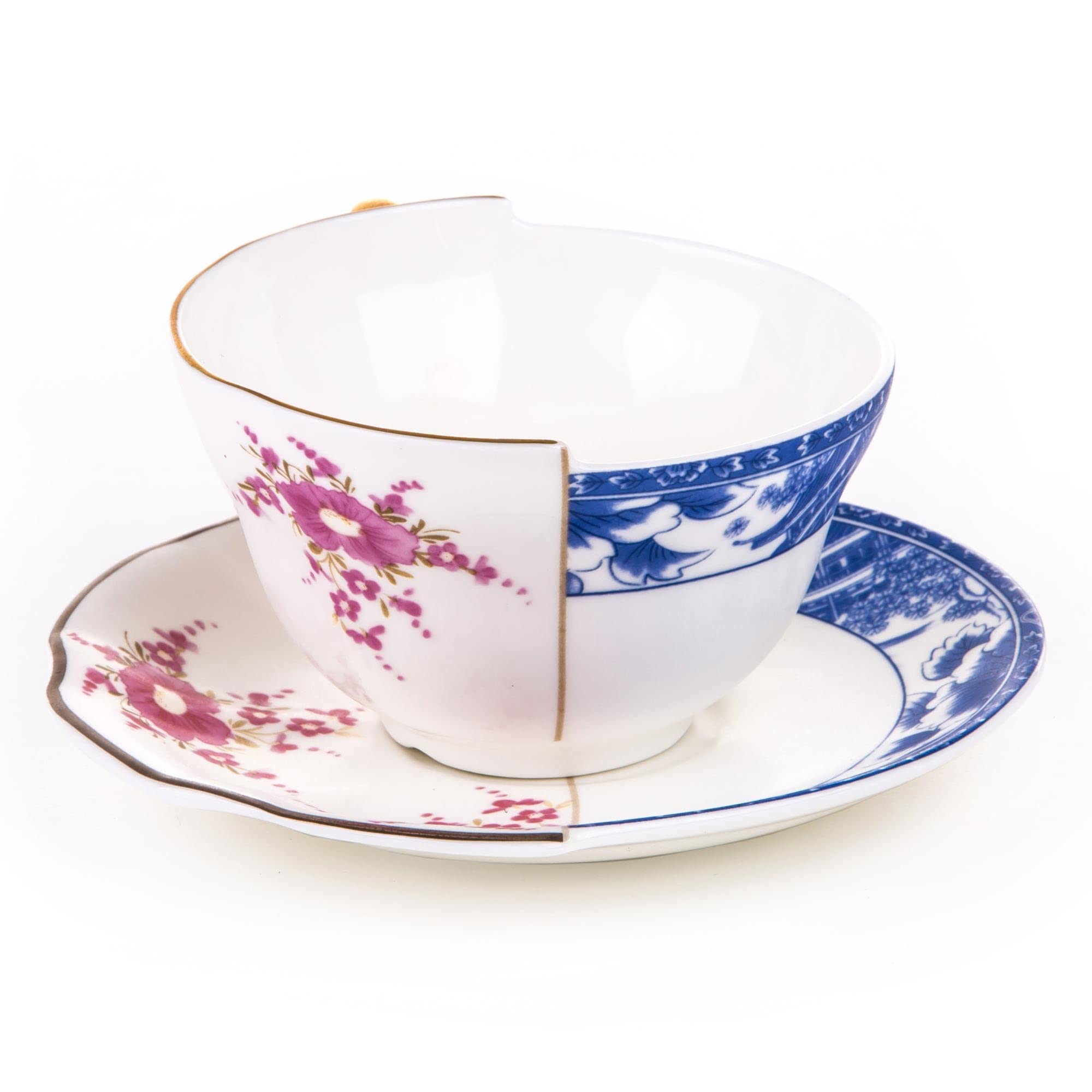 SELETTI Hybrid-Zenobia Porcelain Tea Cup and Saucer Set - Elegant Bone China Tea Cup for Afternoon Tea, Coffee, and Home Decor