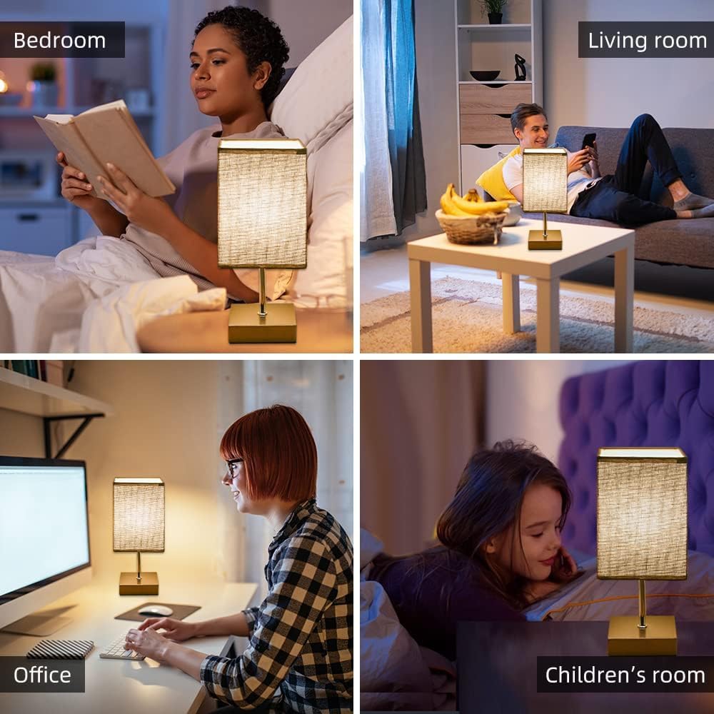 3-Way Dimmable Touch Control Table Lamp with Flaxen Fabric Shade - LED Bulb Included, Nightstand Lamp for Bedroom & Living Room (Gray) | Perfect for Reading, Relaxing & Creating Cozy Ambiance