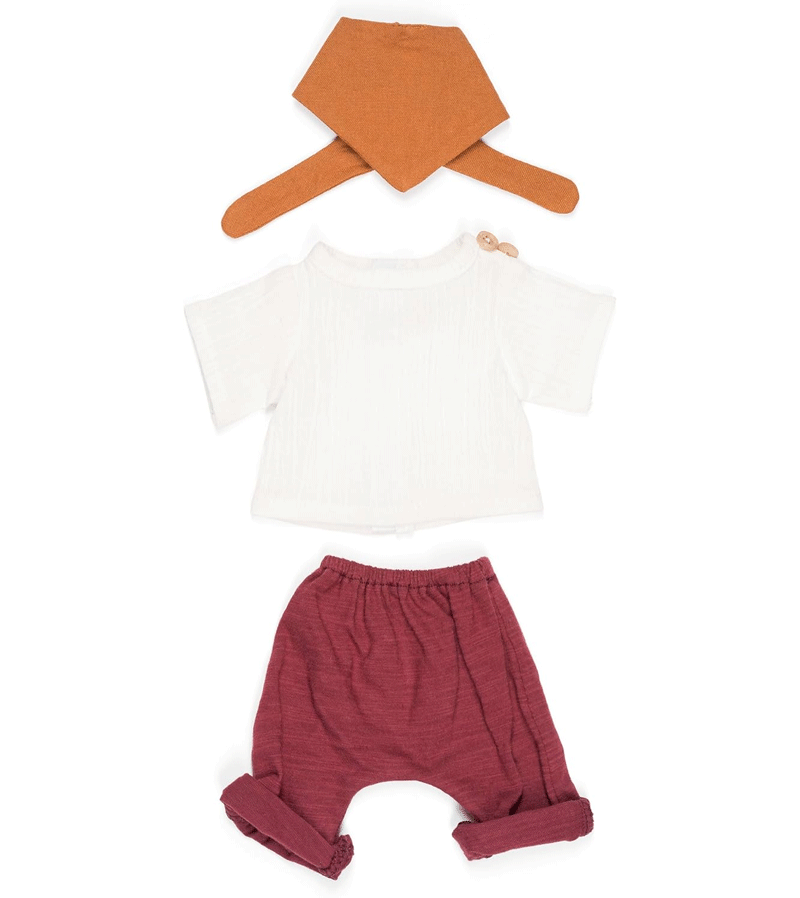 Miniland 32cm Doll Outfit Set - Red Trousers, Shirt & Bandana for Fashion Play & Collectible Display