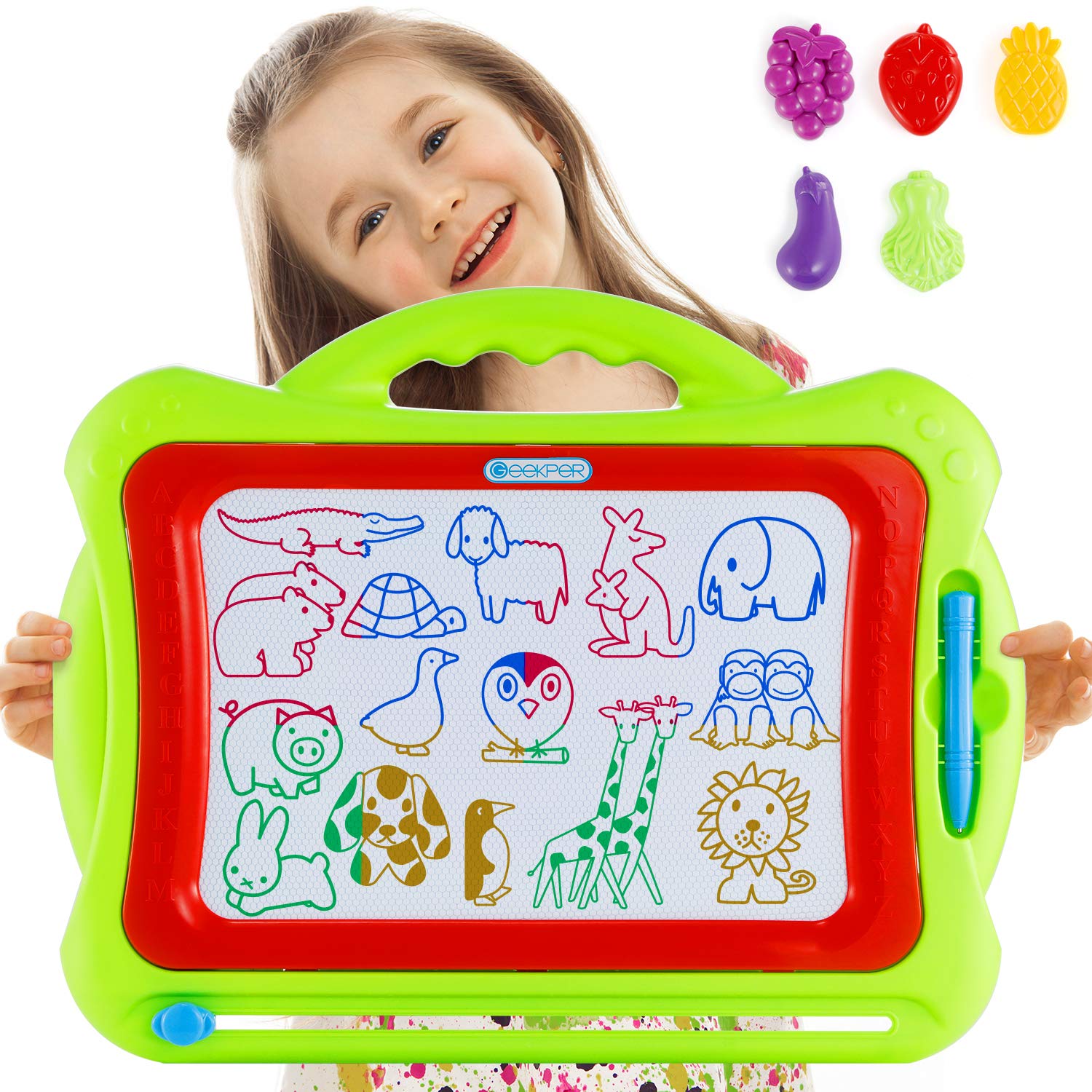 Geekper 16 Inch Magnetic Drawing Board for Kids - Erasable Magna Doodle Board with 5 Stamps, Educational Magnet Writing & Painting Pad, Creative Learning Toy Gift for Toddlers Boys Girls Ages 3+ | Perfect for Travel, Car Rides & Classroom Activities
