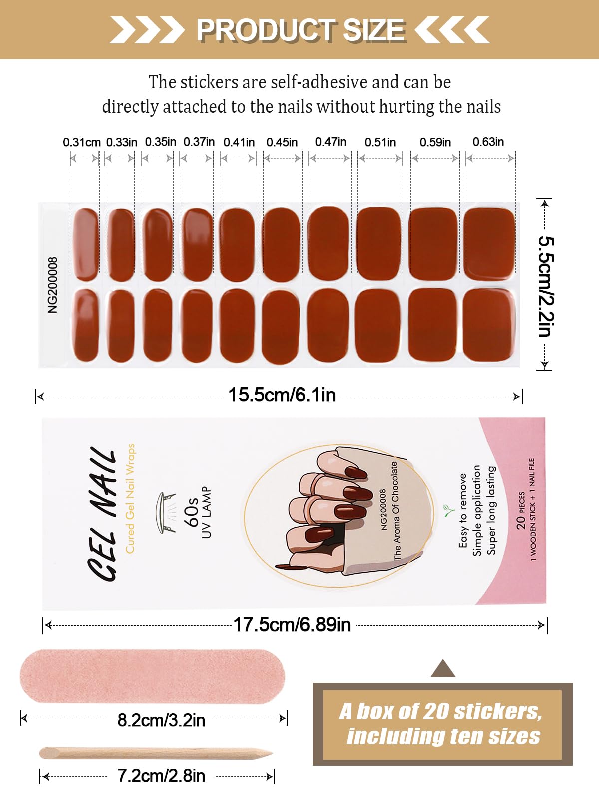 Kalolary 20PCS Gel Nail Polish Strips - Long Lasting Adhesive Nail Art Stickers for DIY Manicure | Waterproof Full Wrap Gel Nails with Nail File & Stick (UV/LED Lamp Required) | Perfect for Parties, Weddings & Everyday Wear