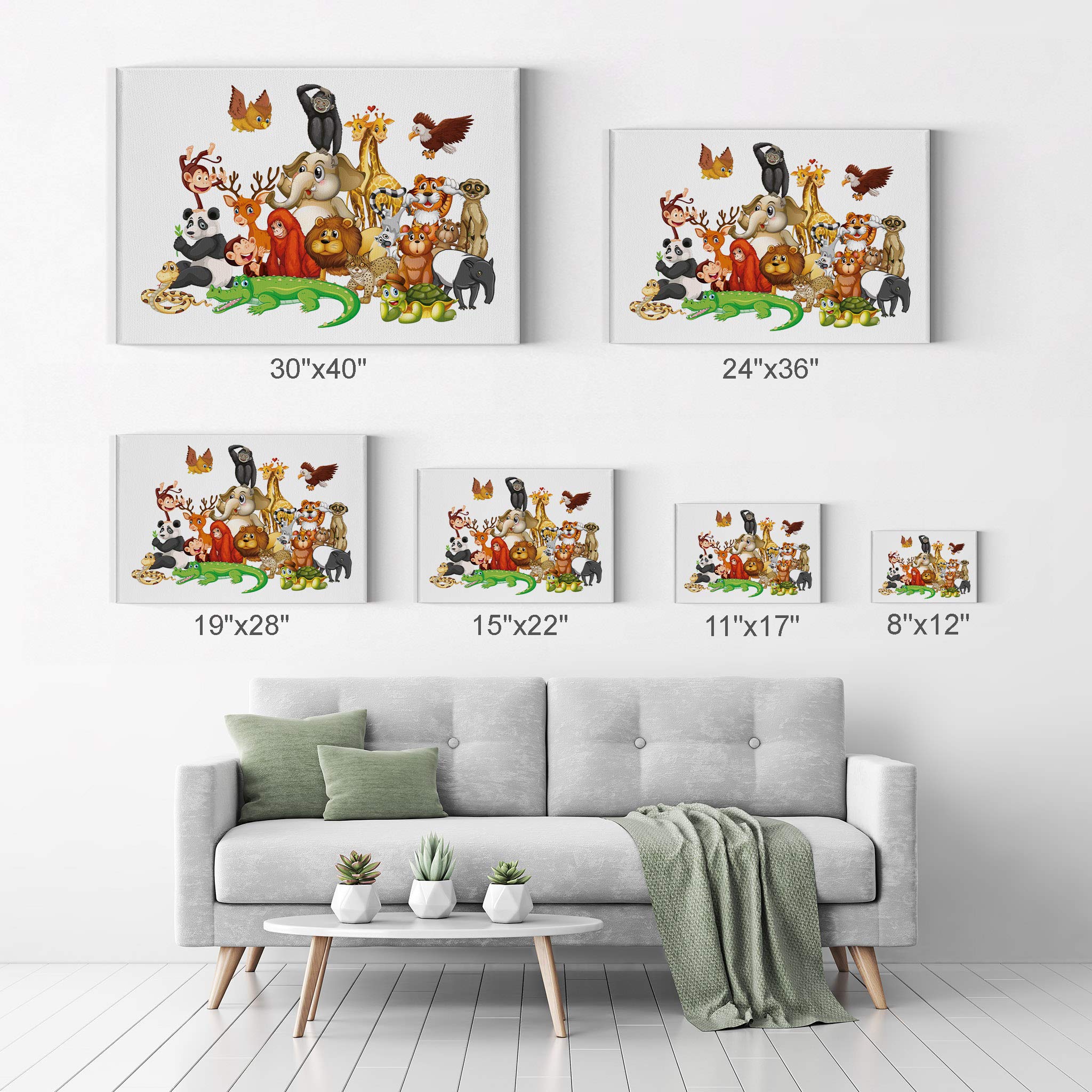 Funny Animals Friendship Illustration Canvas Print - African Safari Woodland Animal Wall Art for Office, Bedroom, Nursery (30x40 inches) | Perfect for Kids Room Decor, Baby Gifts & Home Decorating Ideas