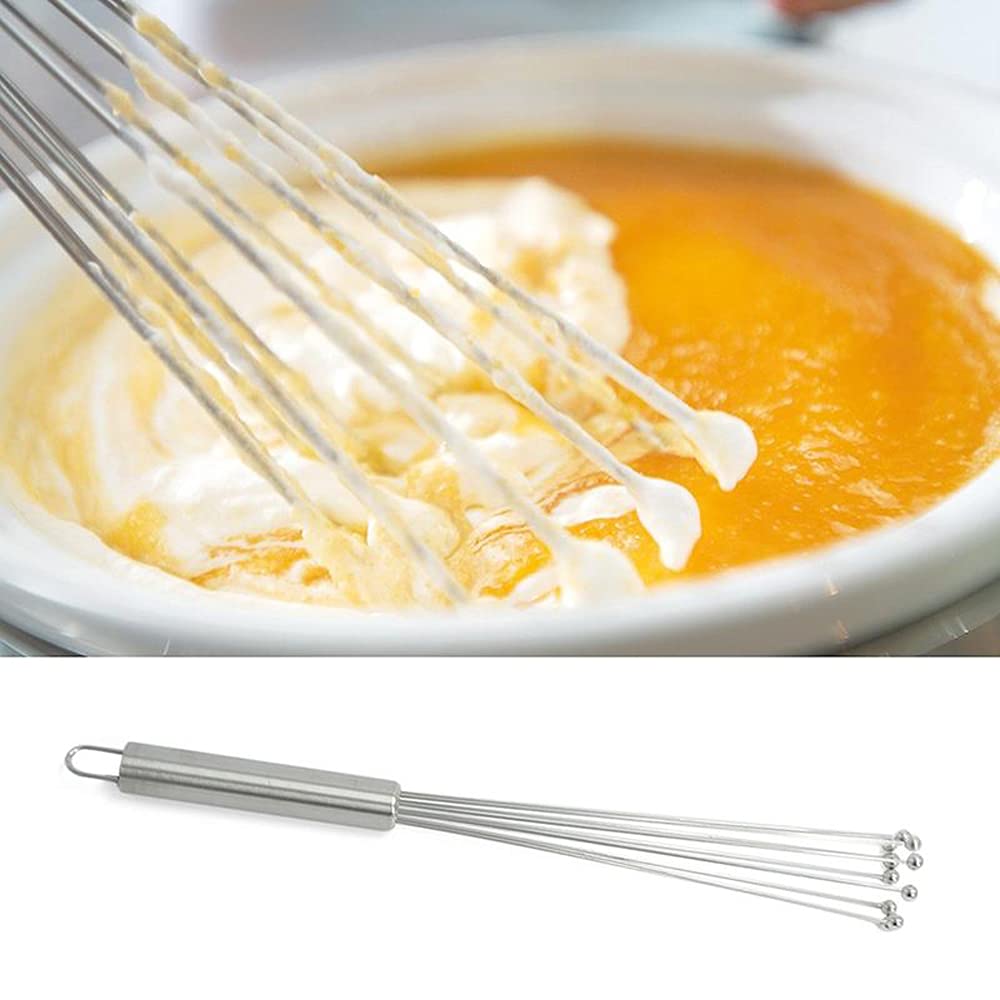 1 Piece Mini Ball Whisk - Durable 304 Stainless Steel Hand Blender for Mixing Sauces, Eggs, Cream - Eco-Friendly Kitchen Tool (12 Inch/30.4cm) - Perfect for Baking, Cooking & Whisking in Small Bowls