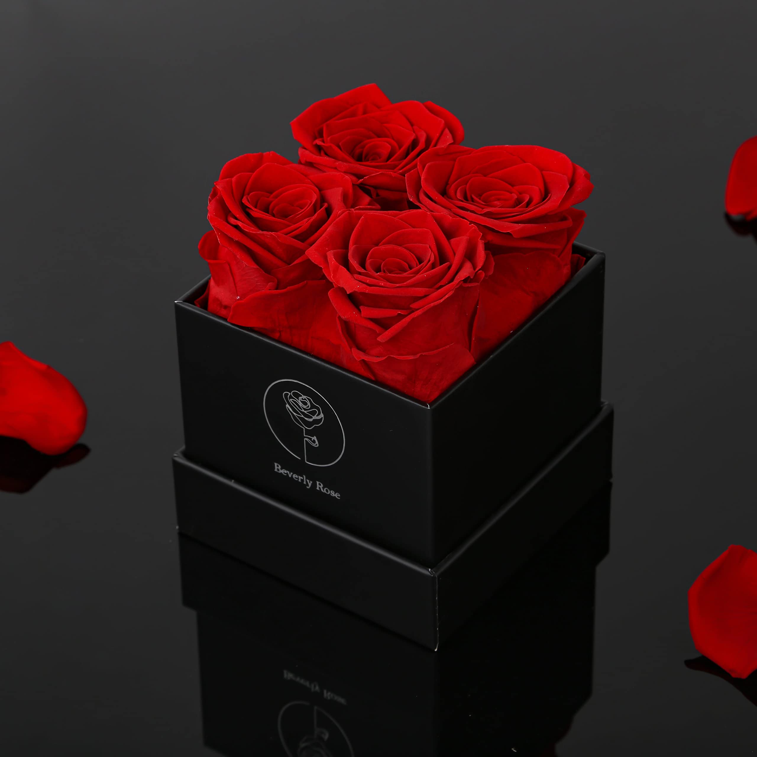 Forever Roses That Last 1 Year - Real Preserved Roses in Elegant Black Box (4PCS) | Perfect Mother's Day Gift, Anniversary, or Romantic Surprise - Prime Delivery Available