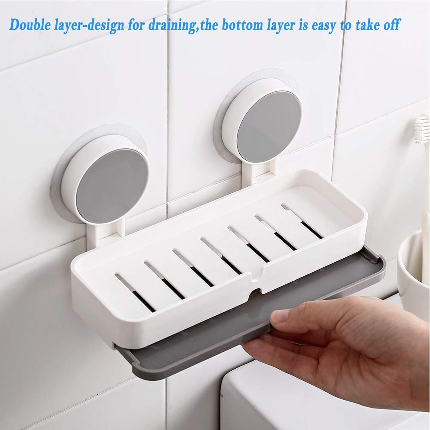 JIALTO Wall Mounted Soap Holder with Drain Tray - No Drill Adhesive Bathroom Organizer for Shower & Sink (Holds 5kg) - Perfect for Small Spaces, Apartments & RVs