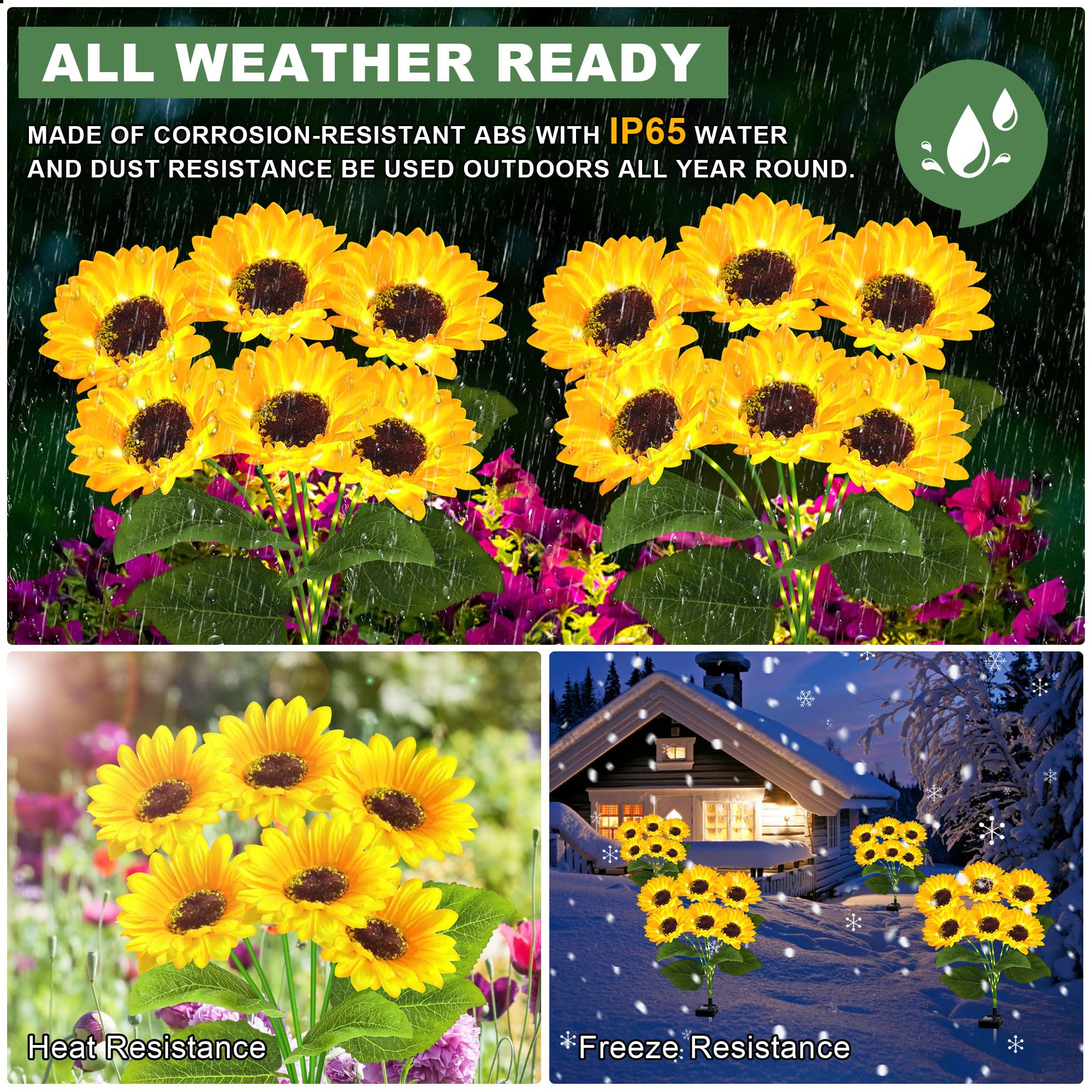 Solar Sunflower Lights Outdoor - 24 LED Sunflower Garden Stake Lights (4 Pack) - Waterproof Solar Powered Decorative Lights for Yard, Lawn, Pathway & Patio Decor
