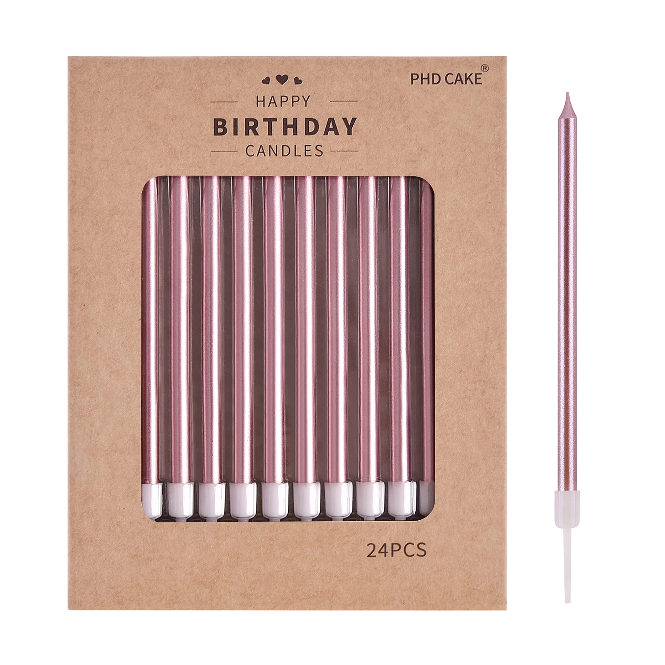 Rose Gold Thin Birthday Candles for Cakes & Weddings