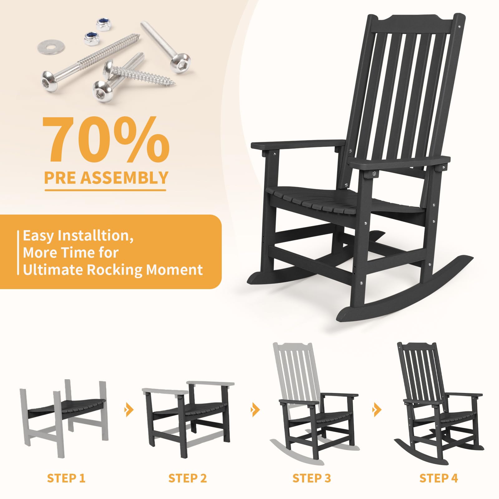 Premium Outdoor Rocking Chair - Heavy Duty All-Weather High Back Patio Rocker, Oversized Comfortable Porch Swing Chair for Garden, Deck, Poolside & Backyard Relaxation